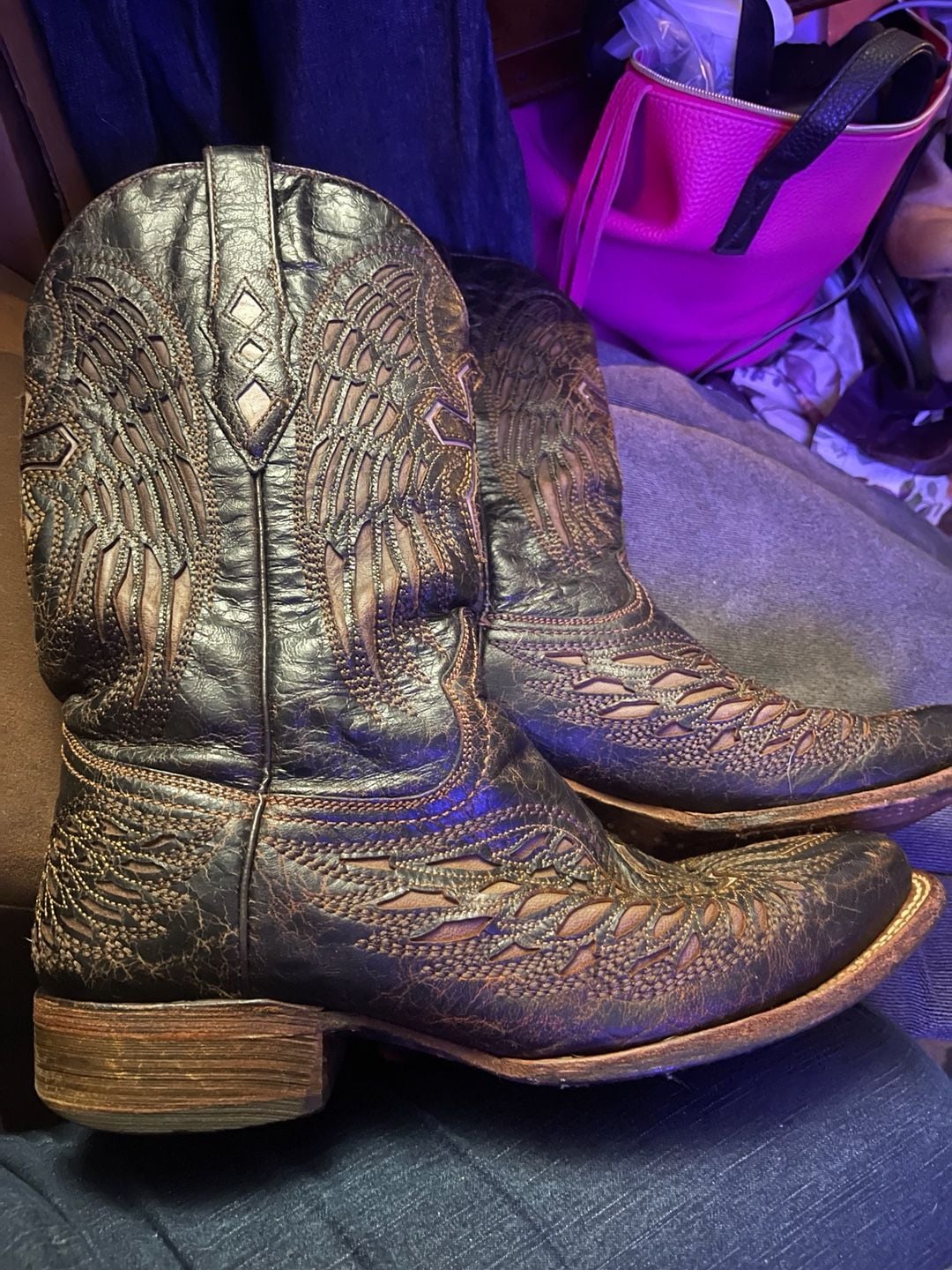 Corral Ladies Black/Gold/Silver Wing and Cross Boot - , 7