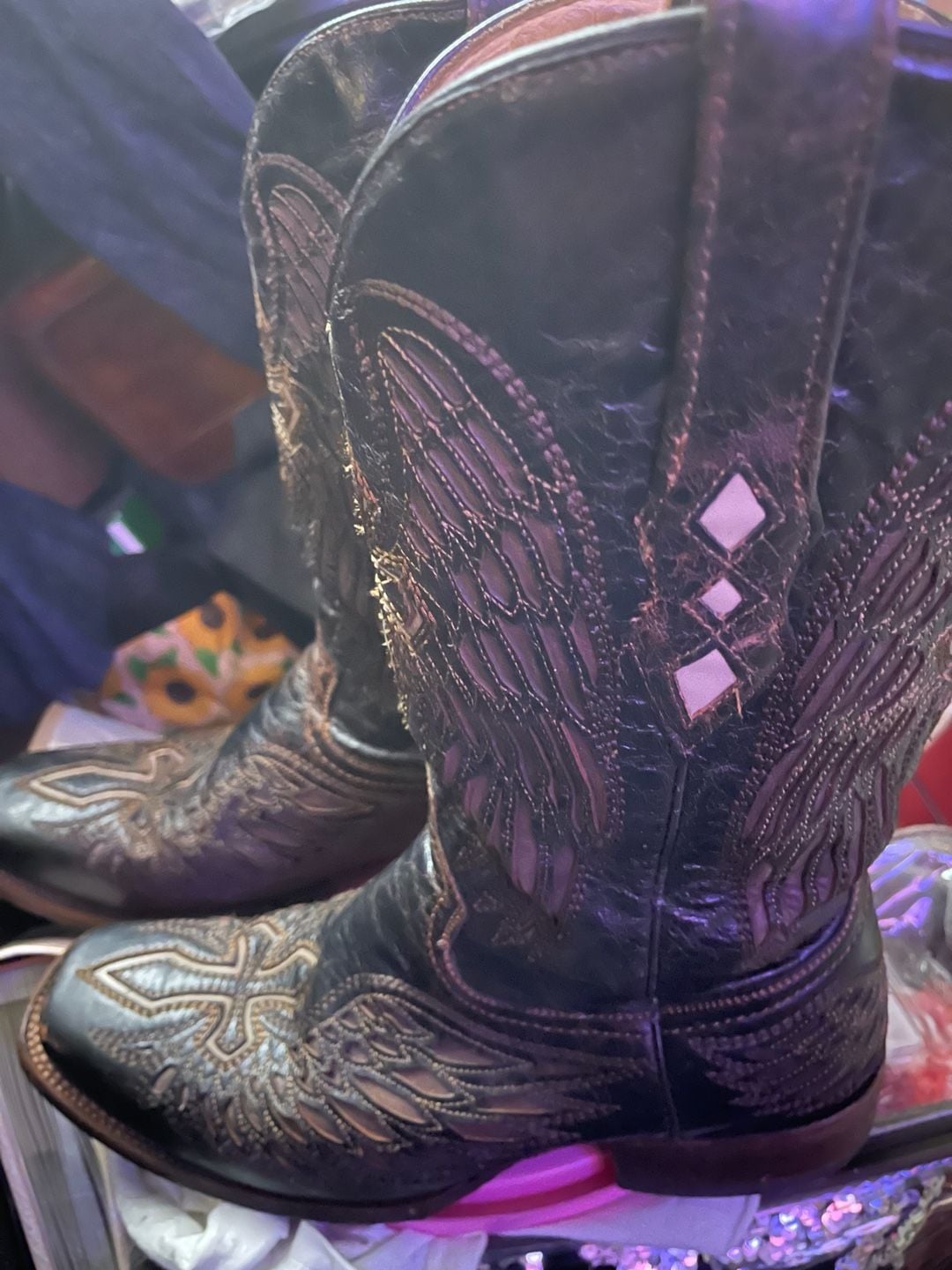 Corral Ladies Black/Gold/Silver Wing and Cross Boot - , 11