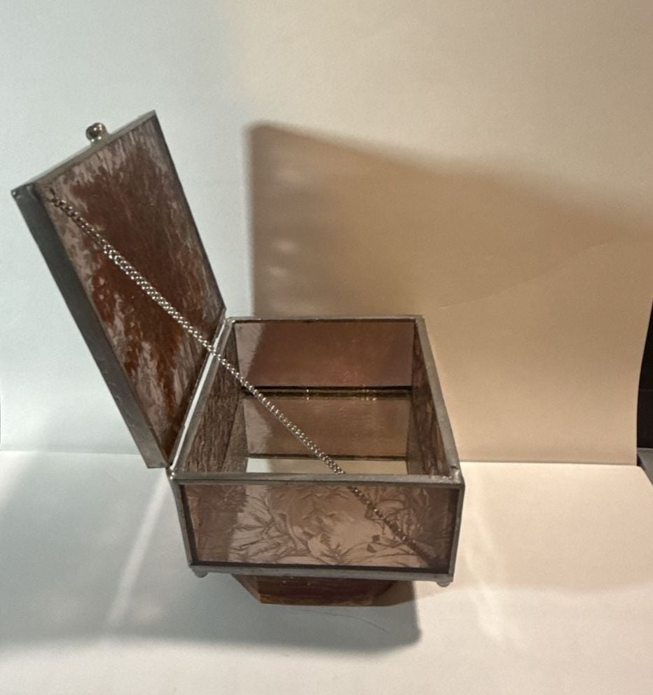 Vintage Pressed Floral And Stained Glass Trinket Box 9