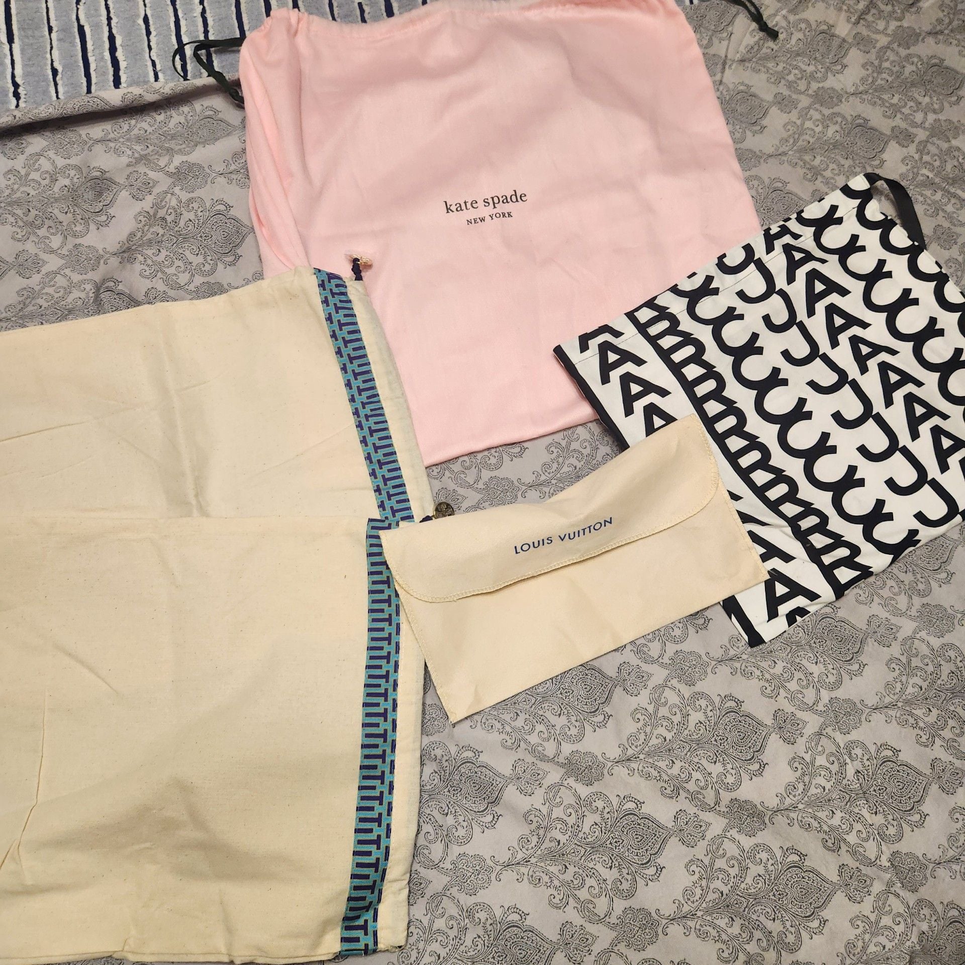 Bundle of Purse Dust Bags - Louis Vuitton, Tory Burch, Kate Spade, Marc Jacobs 1