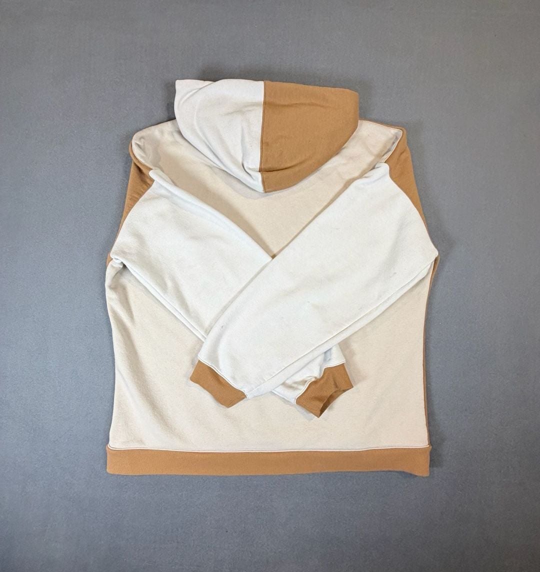 Bke Colorblock Hoodie Size L Tan White Orange Pocket Sweatshirt 5