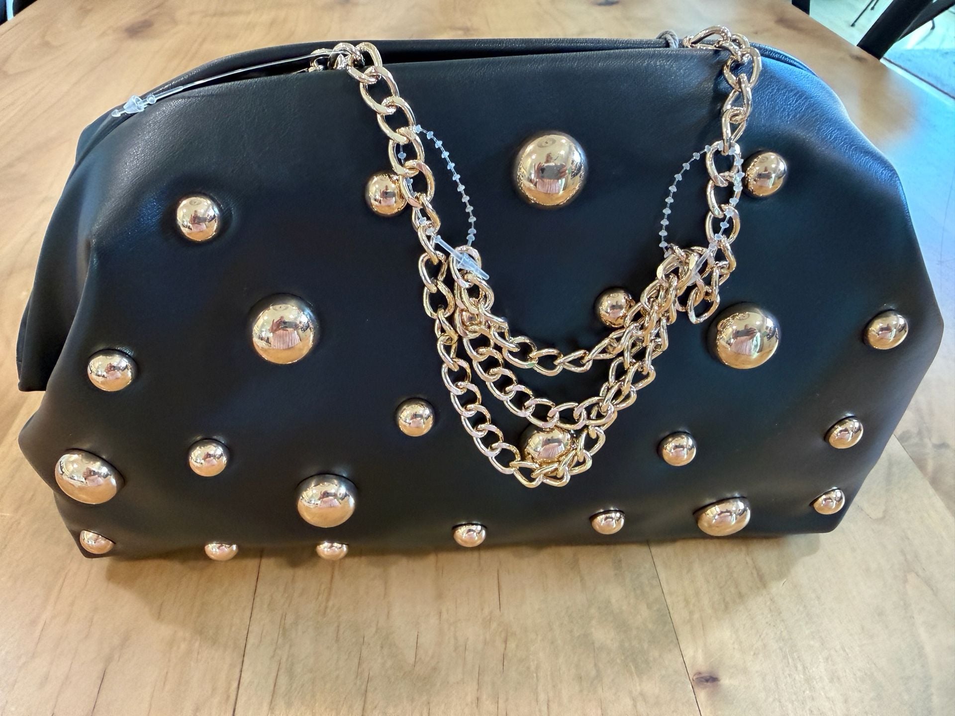 A New Day Black Studded Clutch Handbag With Chain Strap 9