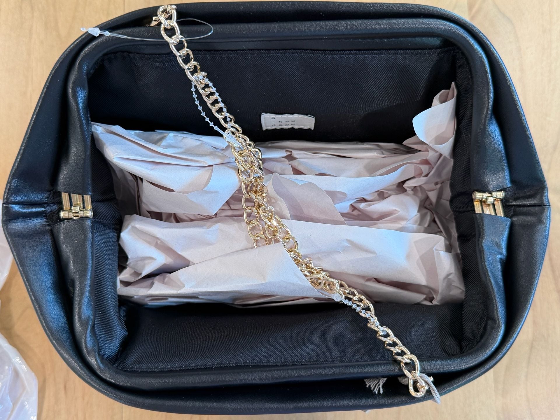 A New Day Black Studded Clutch Handbag With Chain Strap 10
