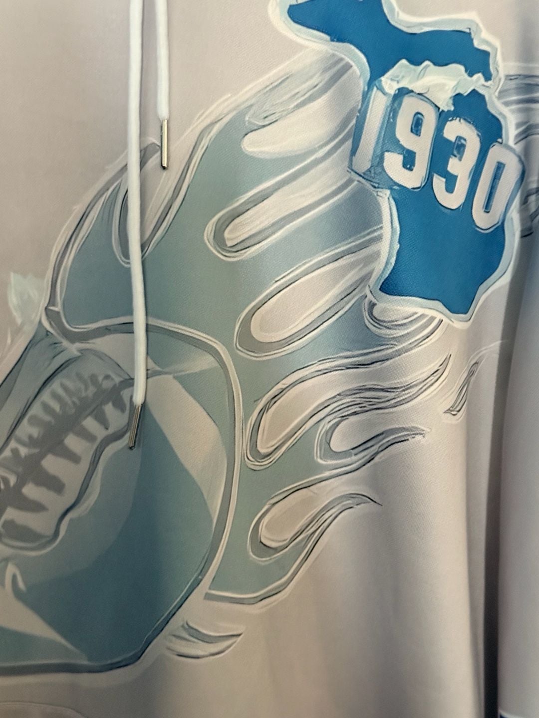 Detroit Football Hoodie Size S Graphic Print Sweatshirt Grey Blue 6