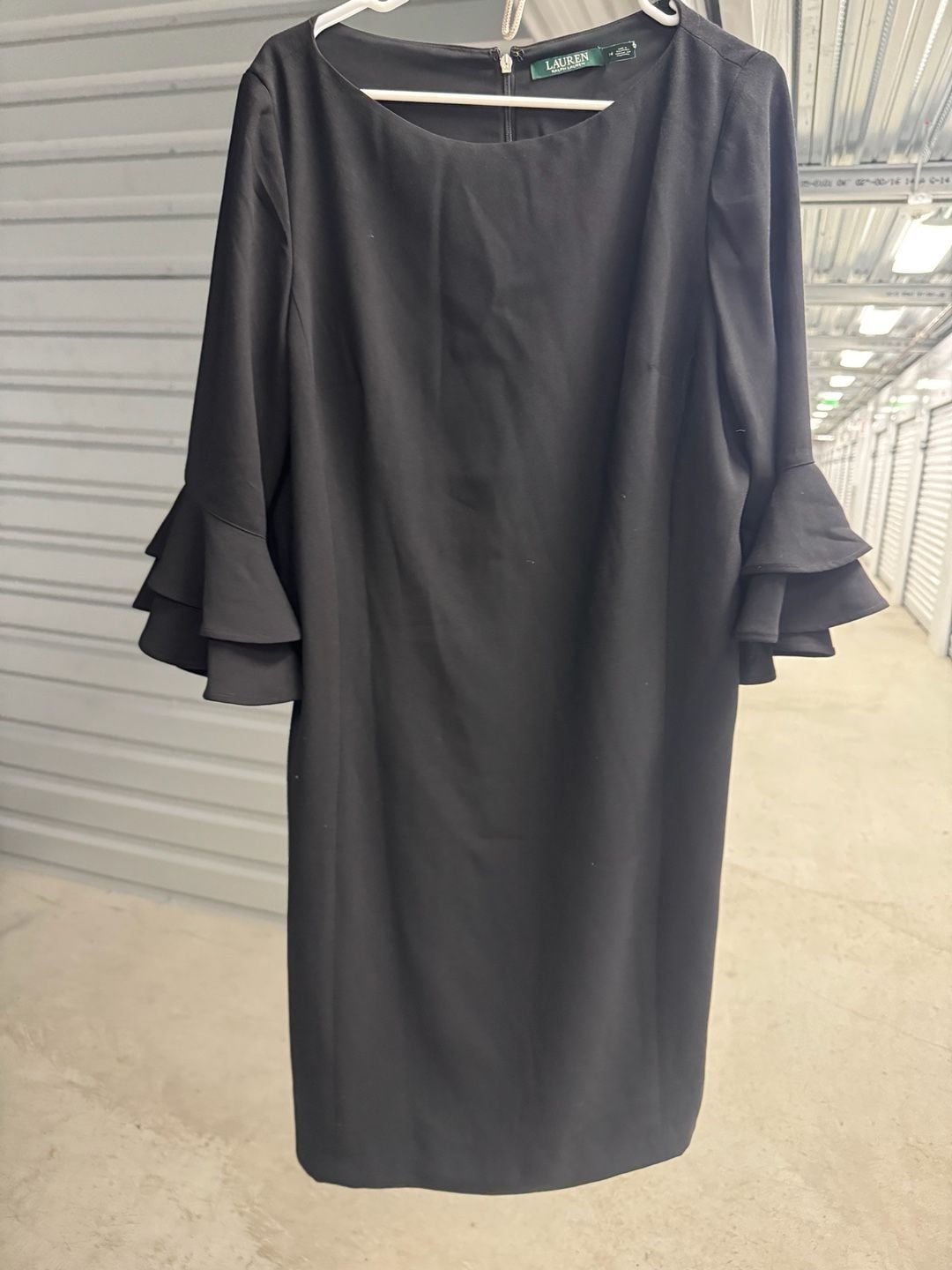 Lauren Ralph Lauren Crepe Dress Size 14 Black Layered Ruffle Sleeve 3