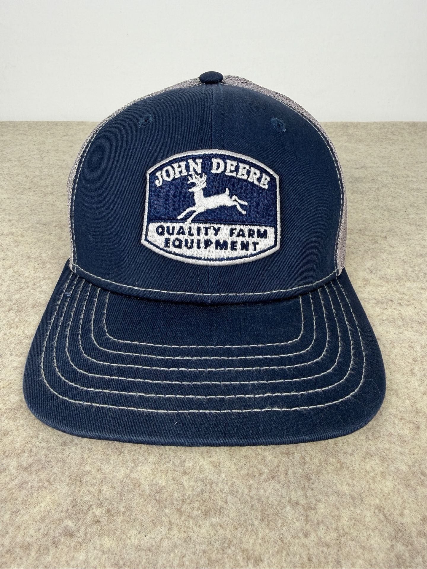 John Deere Quality Farm Equipment Trucker Hat Navy Grey Snapback 2