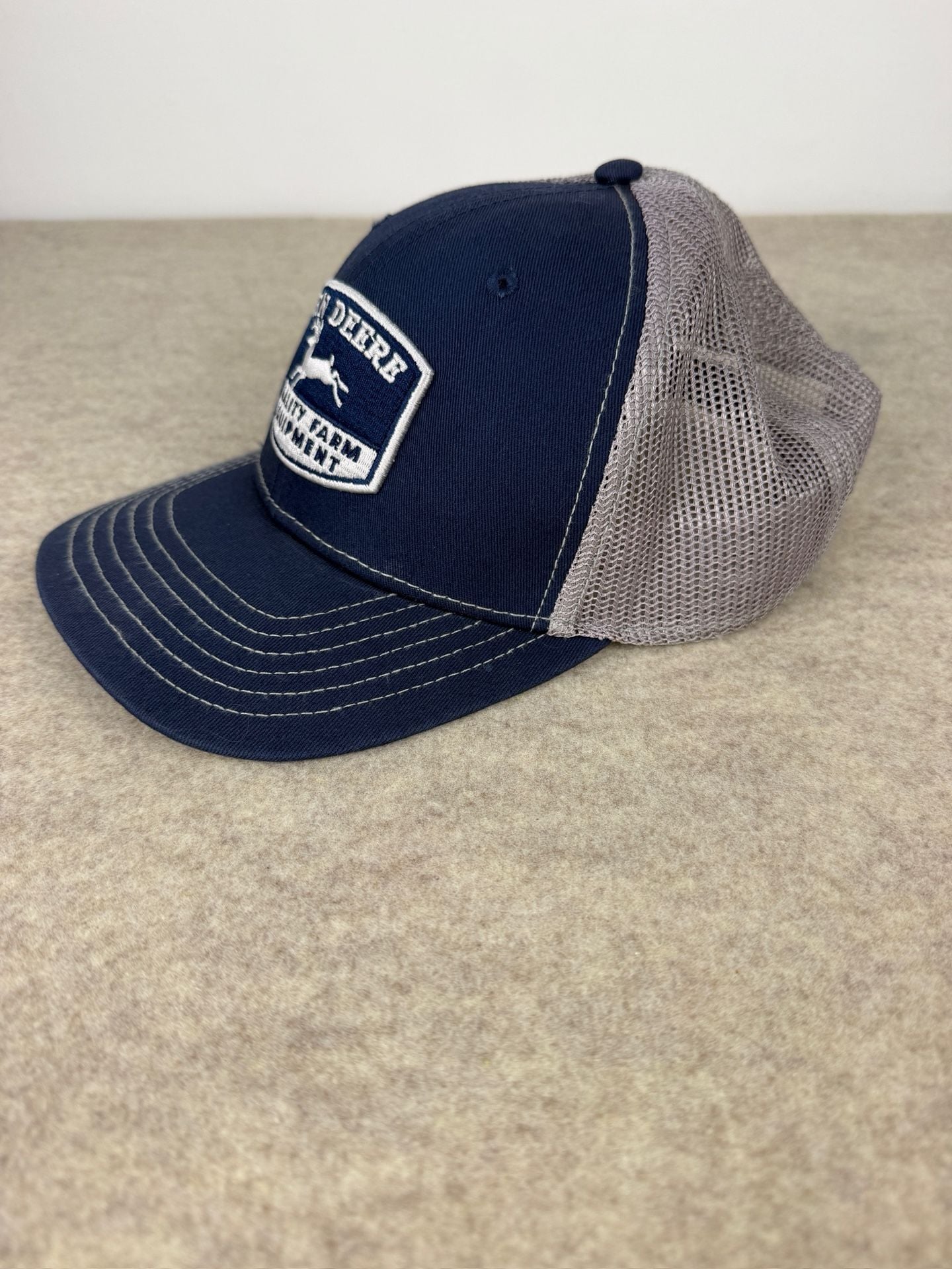 John Deere Quality Farm Equipment Trucker Hat Navy Grey Snapback 3