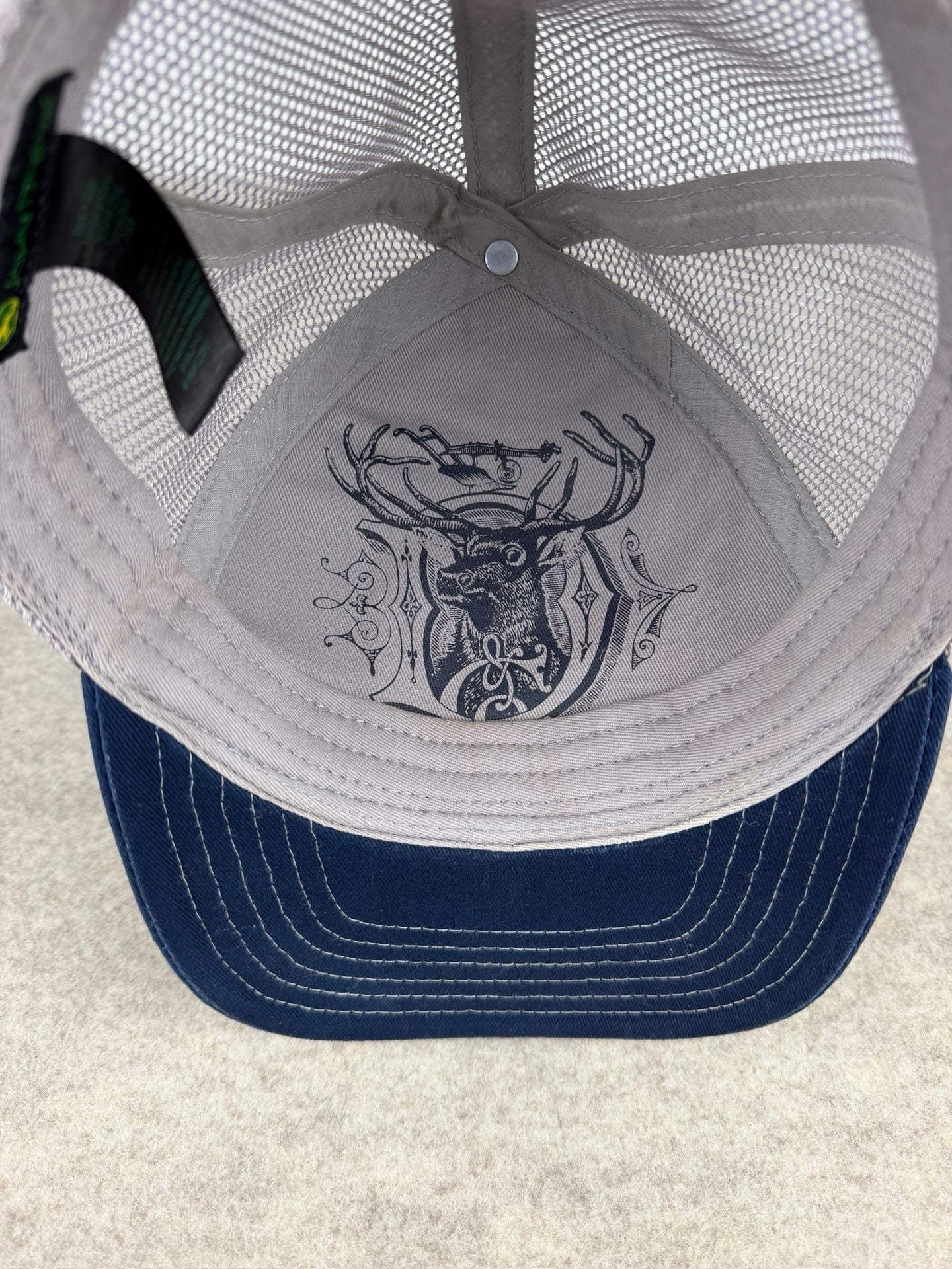 John Deere Quality Farm Equipment Trucker Hat Navy Grey Snapback 5