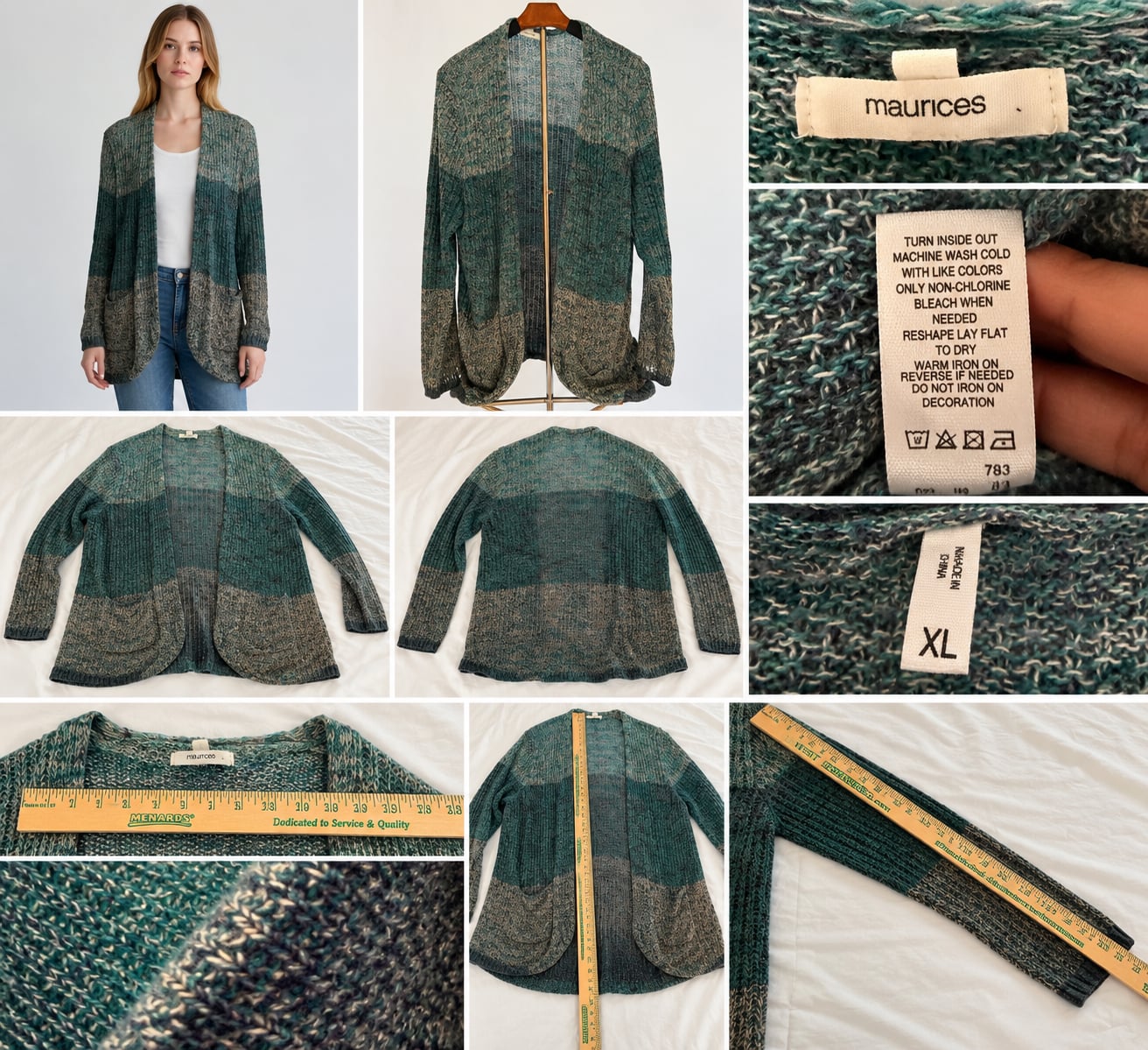 Maurices Open Front Cardigan Size XL Green Multicolored Knit Sweater 2