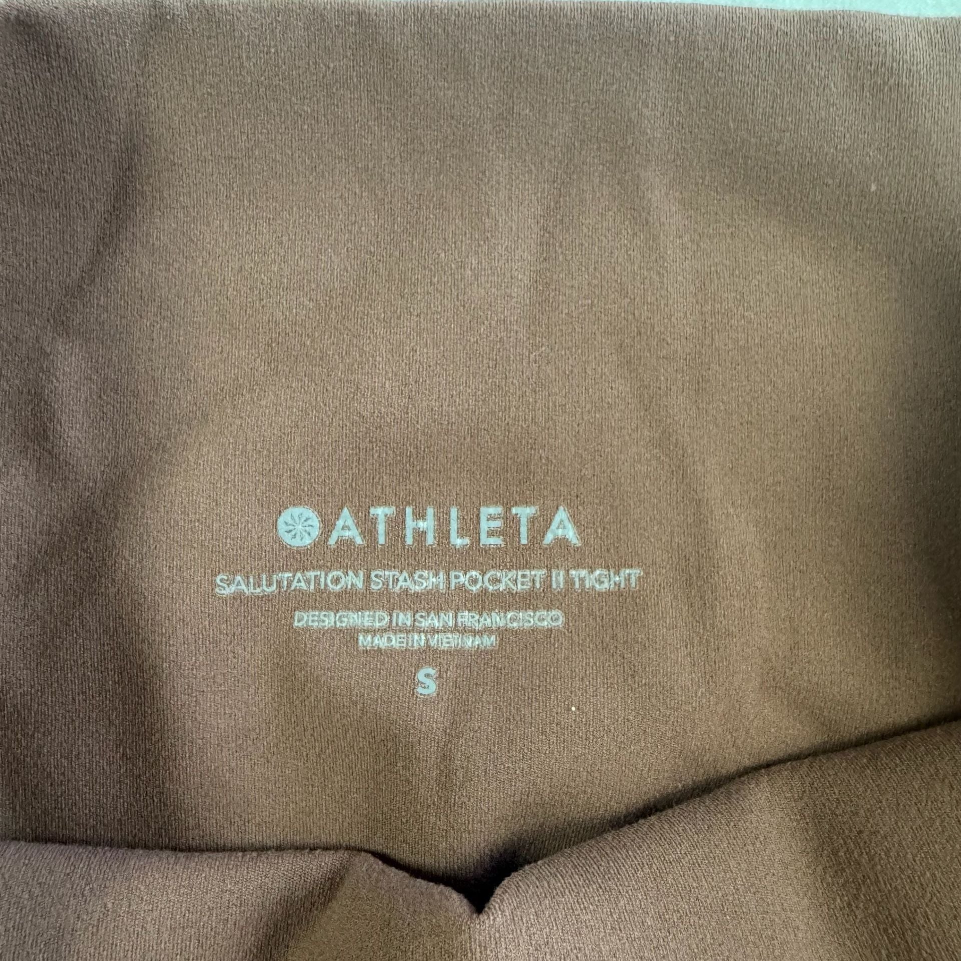 Athleta Salutation Stash Pocket II Size S rosey Brown Leggings 5