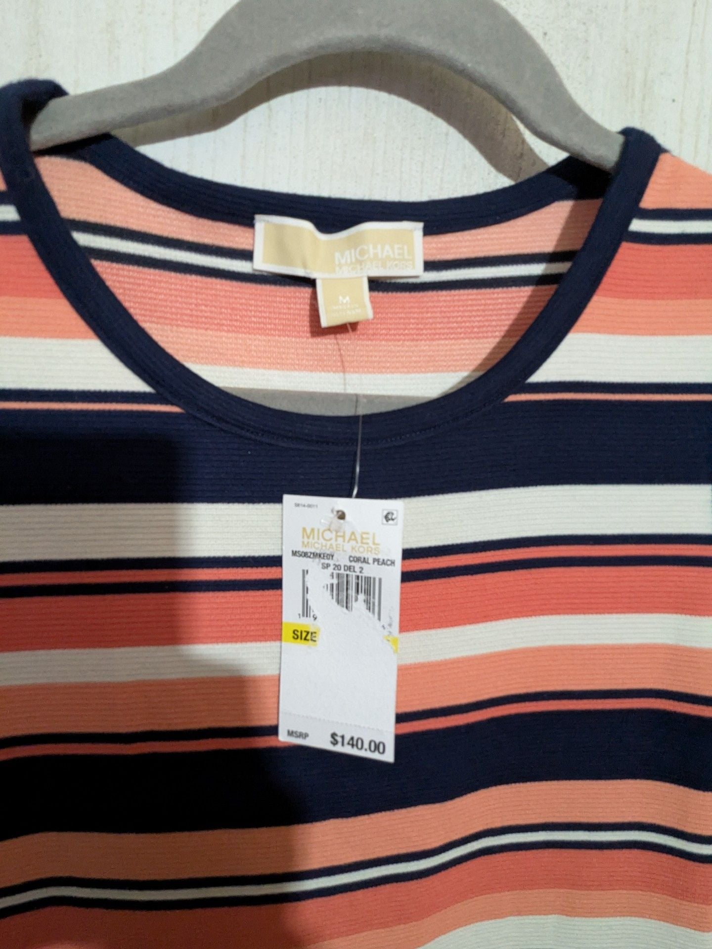 MICHAEL Michael Kors Striped Dress Size M Coral Peach Navy 2
