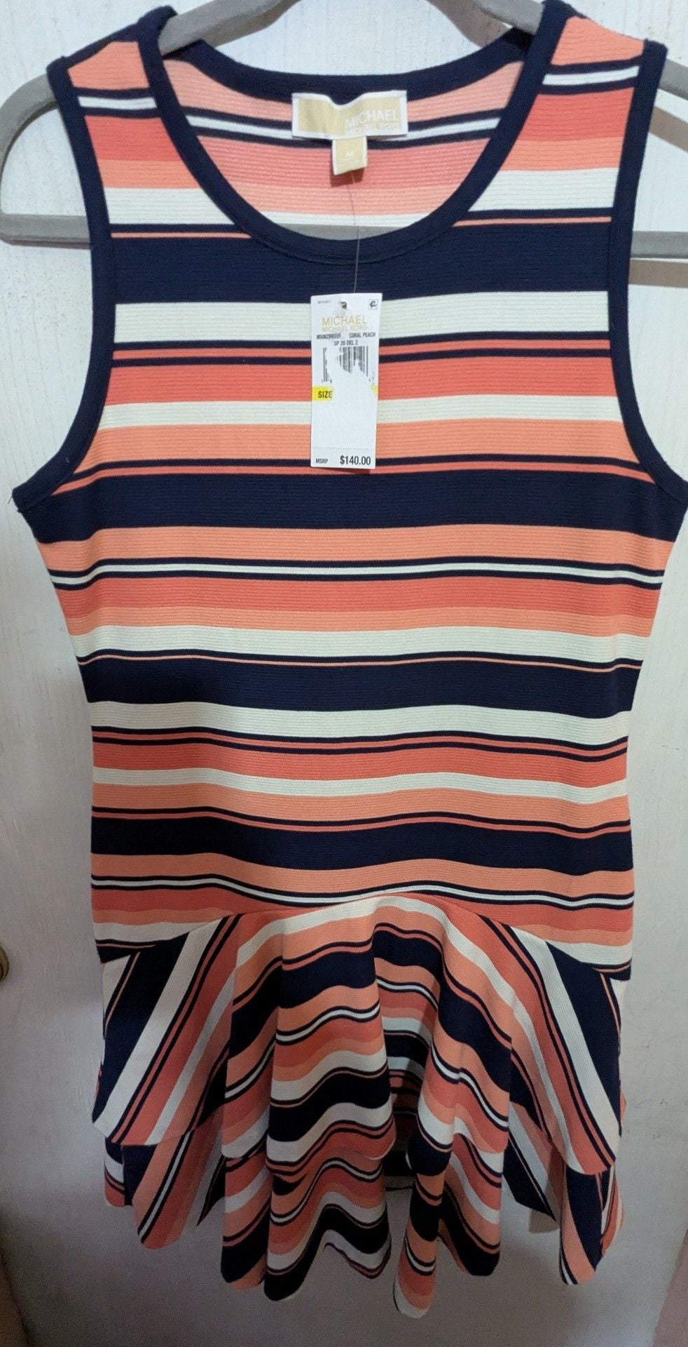 MICHAEL Michael Kors Striped Dress Size M Coral Peach Navy 4