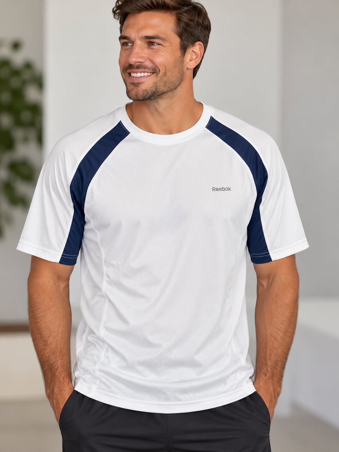 Reebok Colorblock Athletic T-Shirt White Blue 2