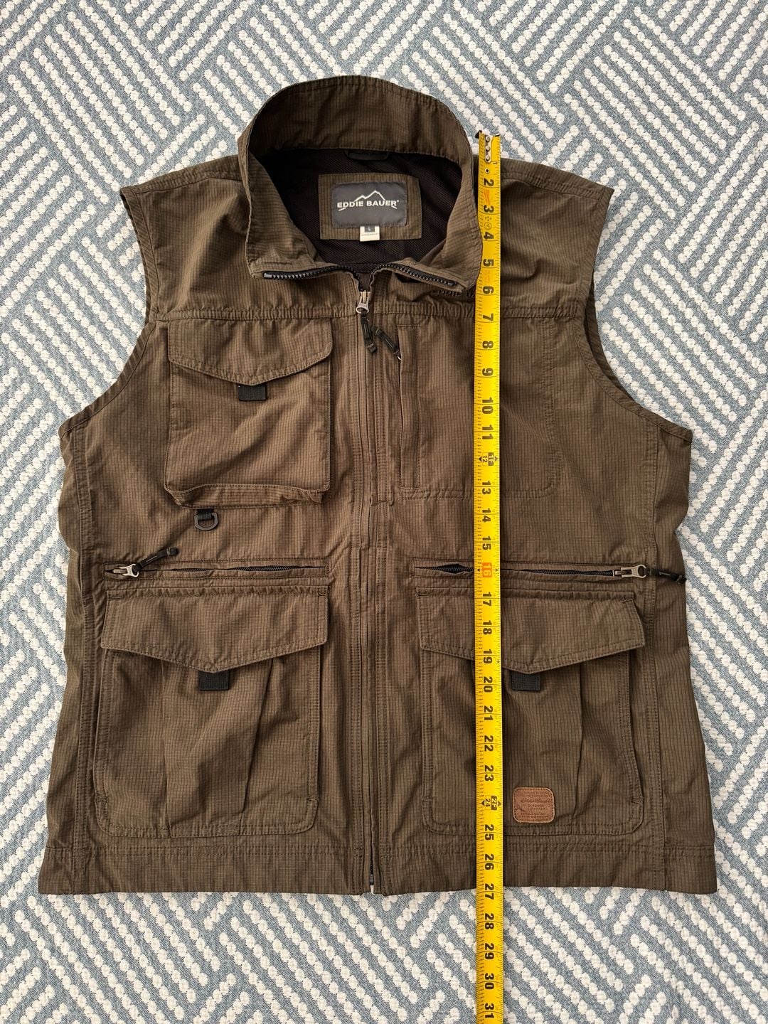 Eddie Bauer Men’s Utility Vest Size L Brown Ripstop Cargo Hiking Fishing 3