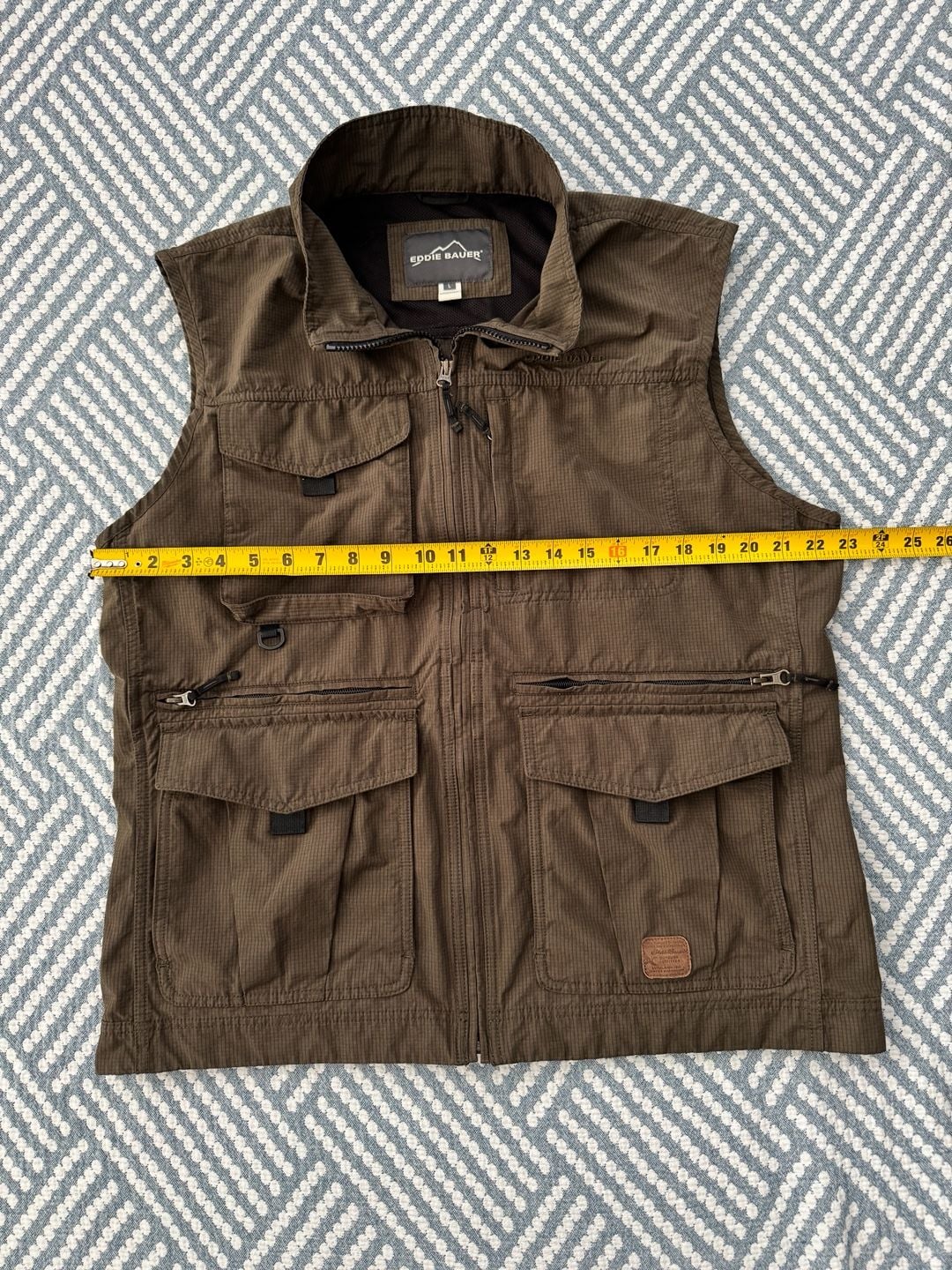 Eddie Bauer Men’s Utility Vest Size L Brown Ripstop Cargo Hiking Fishing 4