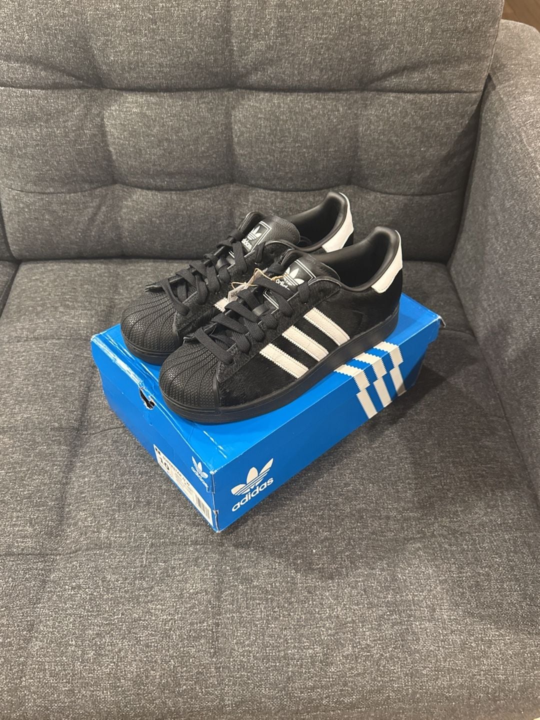 10W - Adidas Superstar II Women’s Black White Pony Hair Sneakers 2