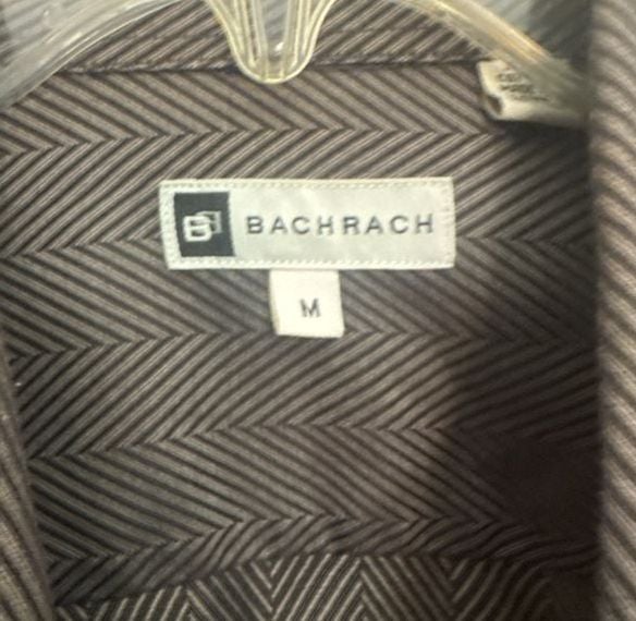 Bachrach Dress Shirt Size M black, and gray Herringbone Long Sleeve 3