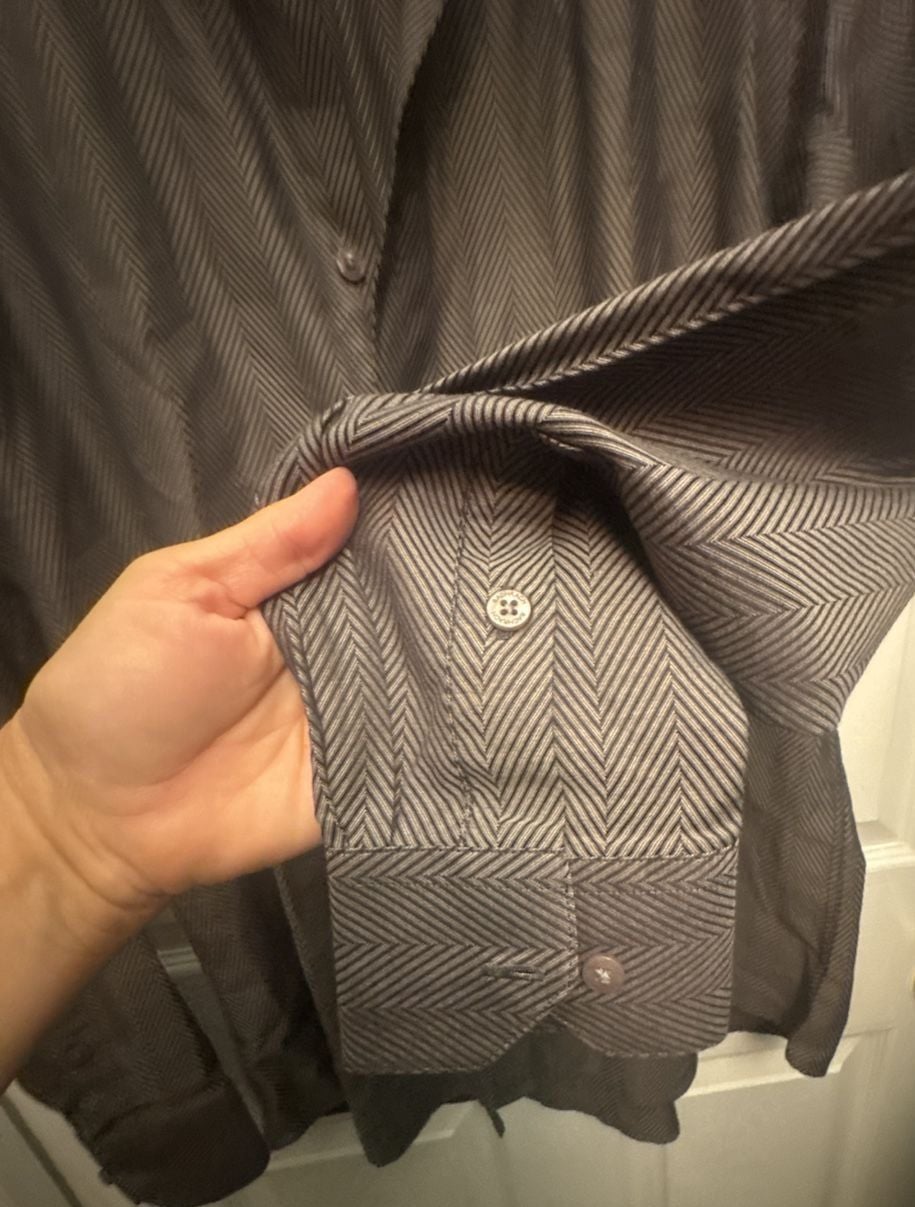 Bachrach Dress Shirt Size M black, and gray Herringbone Long Sleeve 5