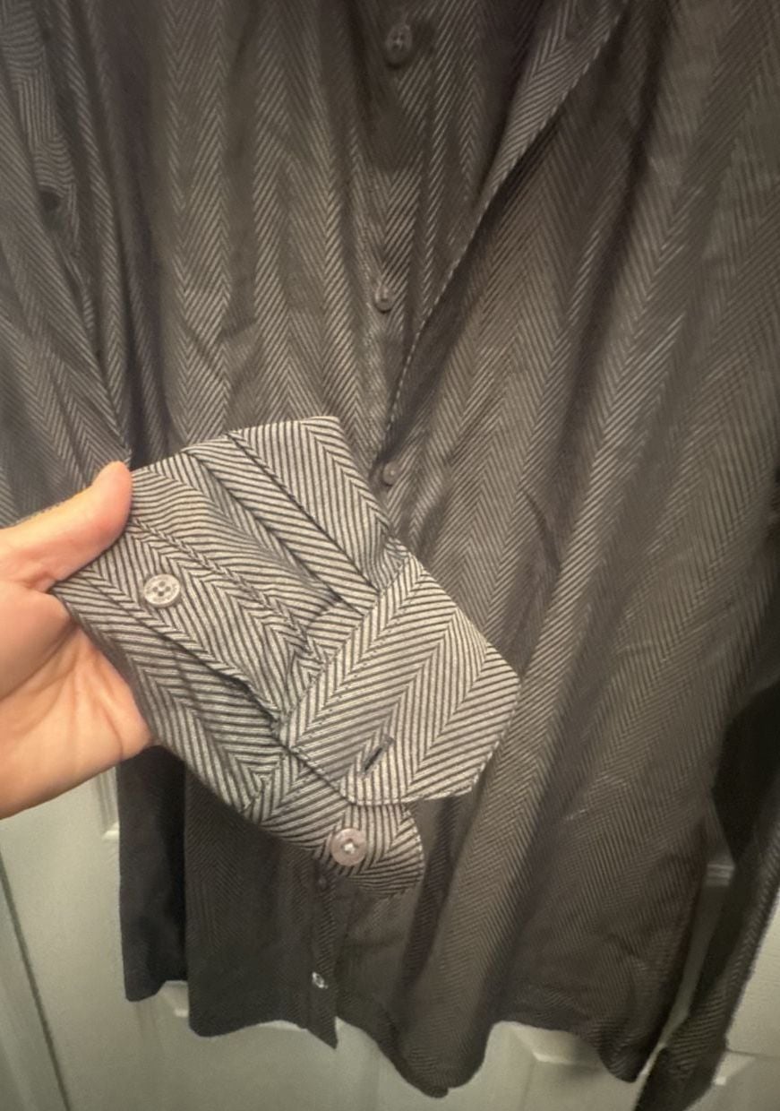 Bachrach Dress Shirt Size M black, and gray Herringbone Long Sleeve 4