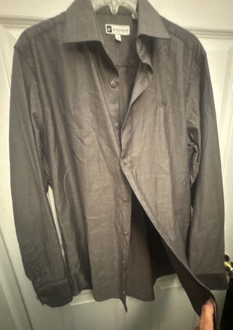 Bachrach Dress Shirt Size M black, and gray Herringbone Long Sleeve 6