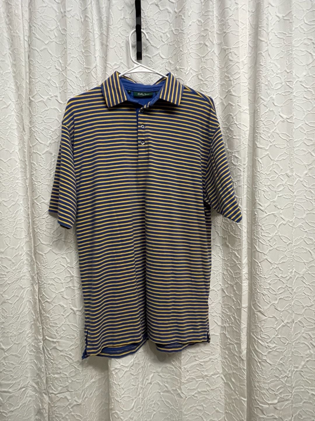 Bobby Jones Striped Polo Shirt Size Medium Blue Yellow Men's Golf Top Preppy 2