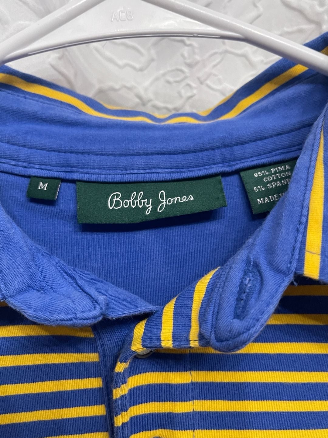 Bobby Jones Striped Polo Shirt Size Medium Blue Yellow Men's Golf Top Preppy 3