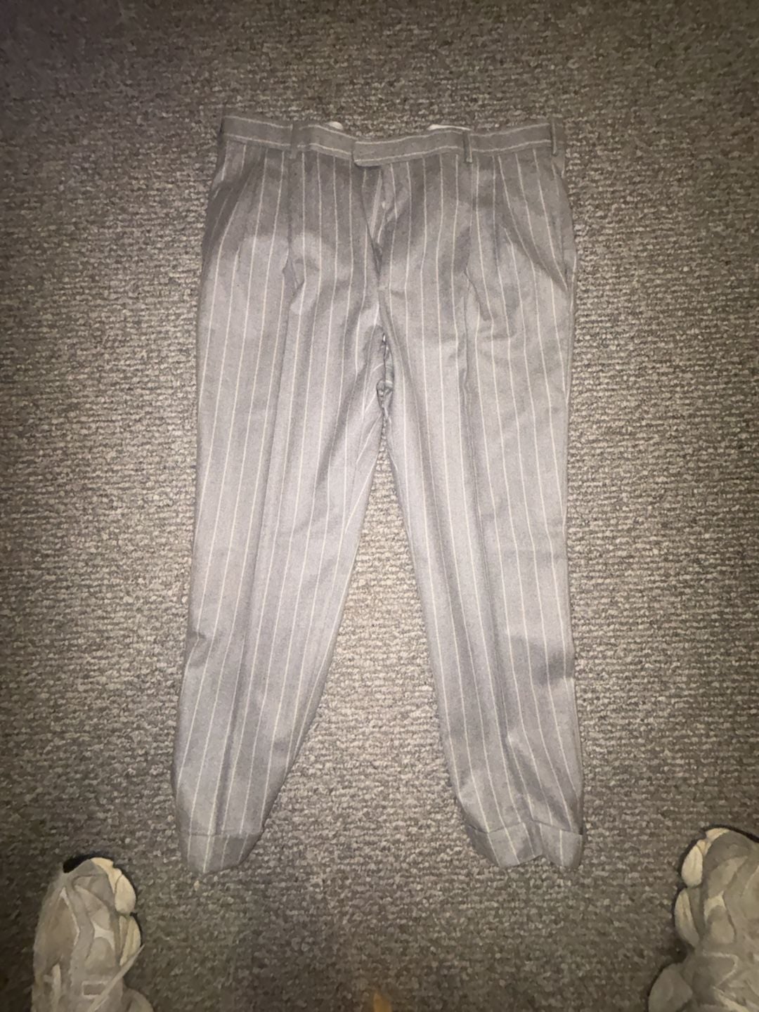 Zanella Bennett Pinstripe Wool Trousers Size 40 Gray Pleated Cuffed 2