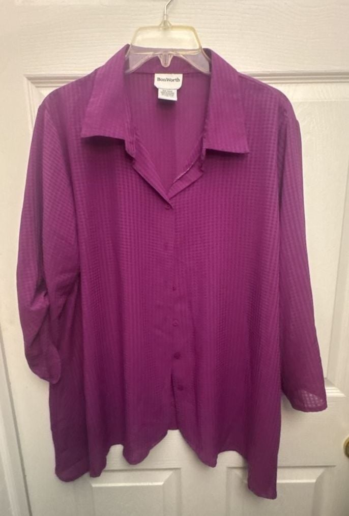 BonWorth Button Down Tunic Size L Purple Textured Blouse 2