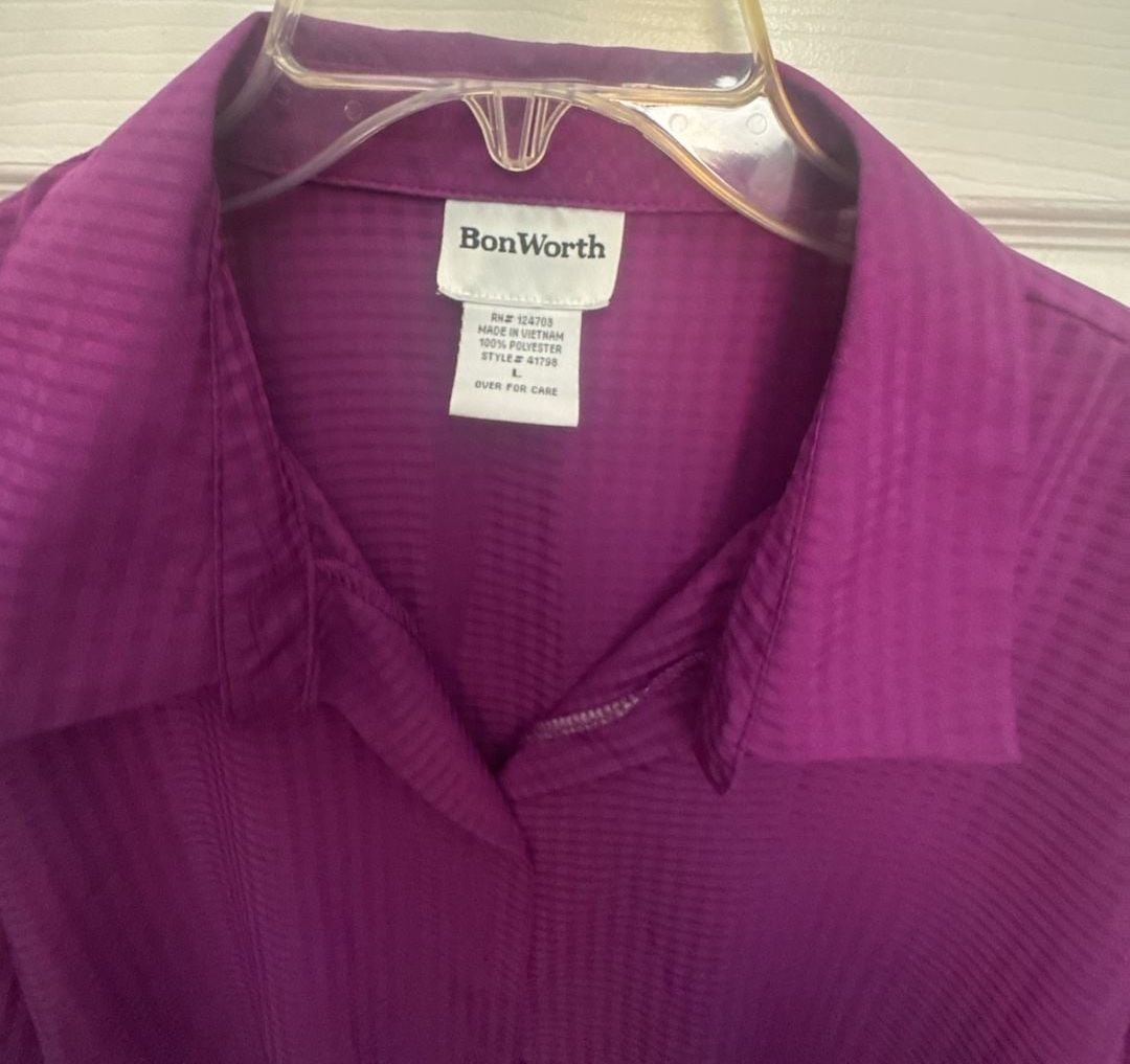 BonWorth Button Down Tunic Size L Purple Textured Blouse 3