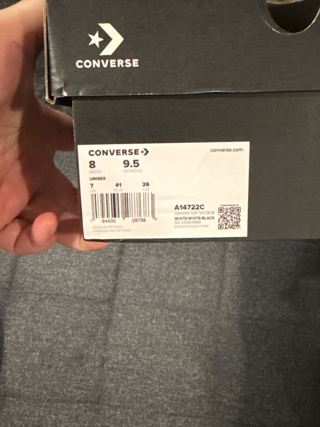 8M / 9.5W - Converse Chuck Taylor All Star Low Puff White Black A14722C 8