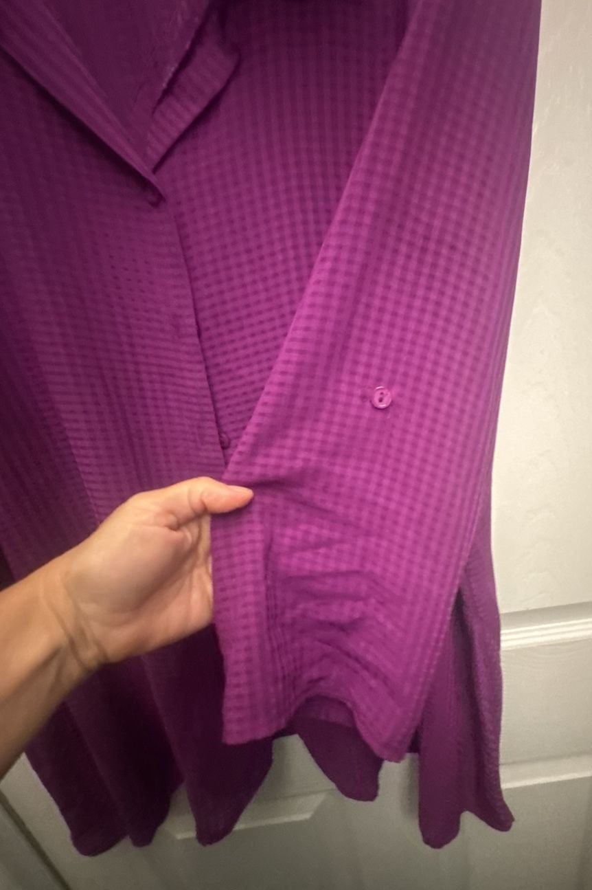 BonWorth Button Down Tunic Size L Purple Textured Blouse 7