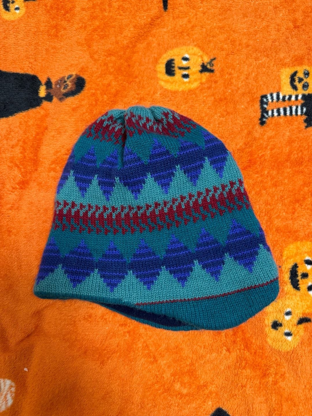 Patagonia Beanie Hat Size M Blue Teal Patterned Fleece Lined Wool 8