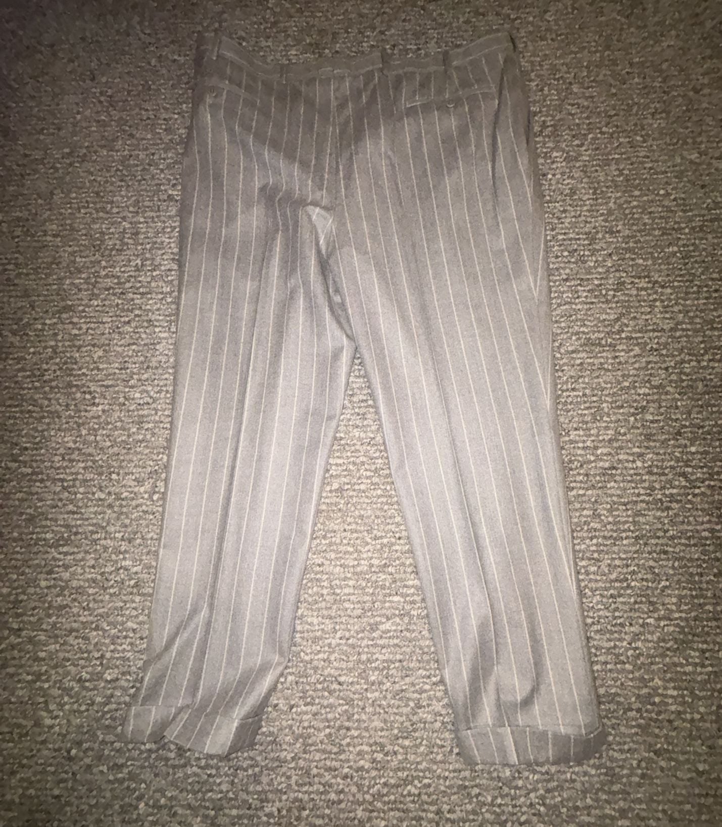 Zanella Bennett Pinstripe Wool Trousers Size 40 Gray Pleated Cuffed 6