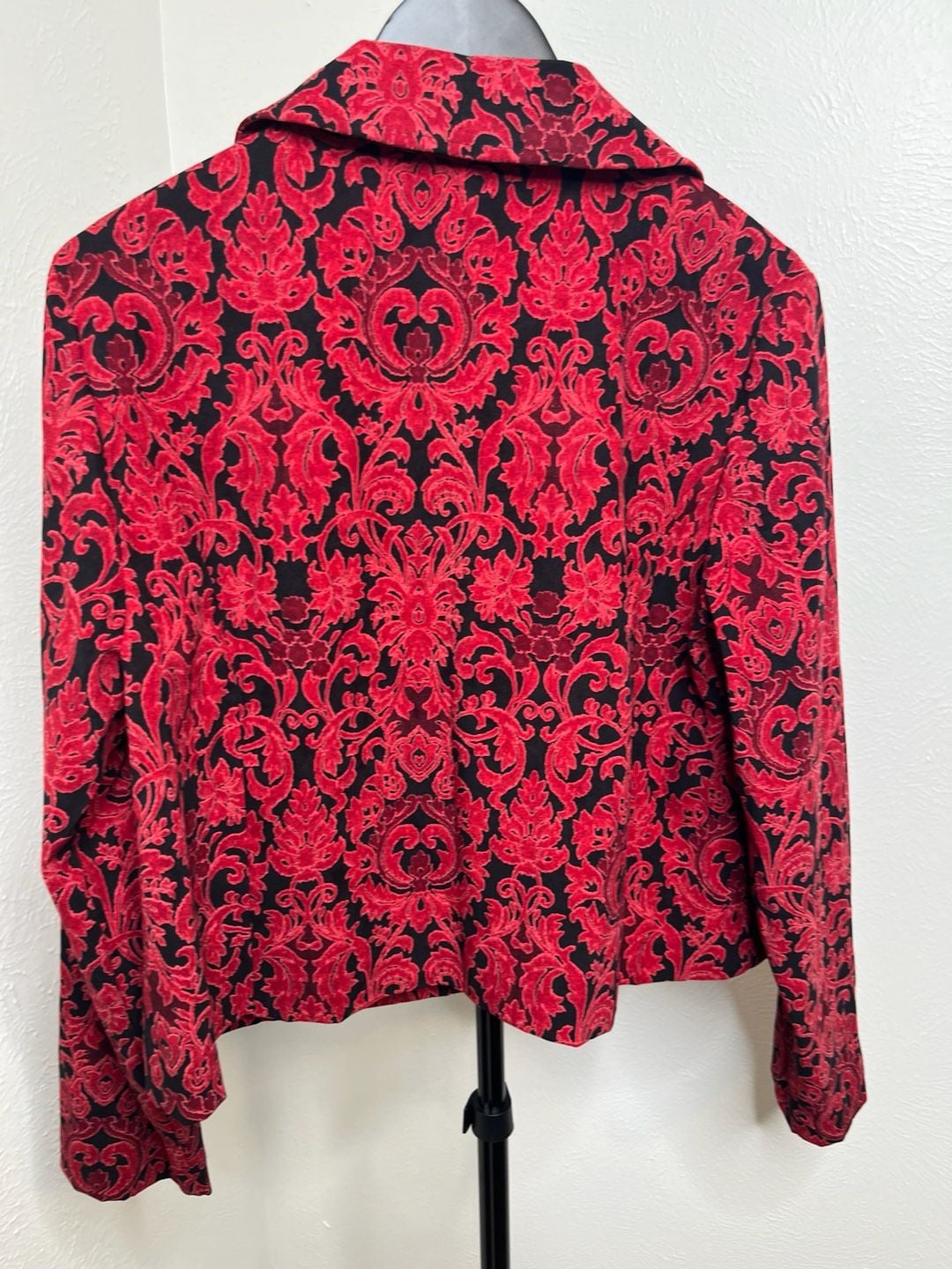 Statement Blazer- Red Black Baroque Damask Print 3