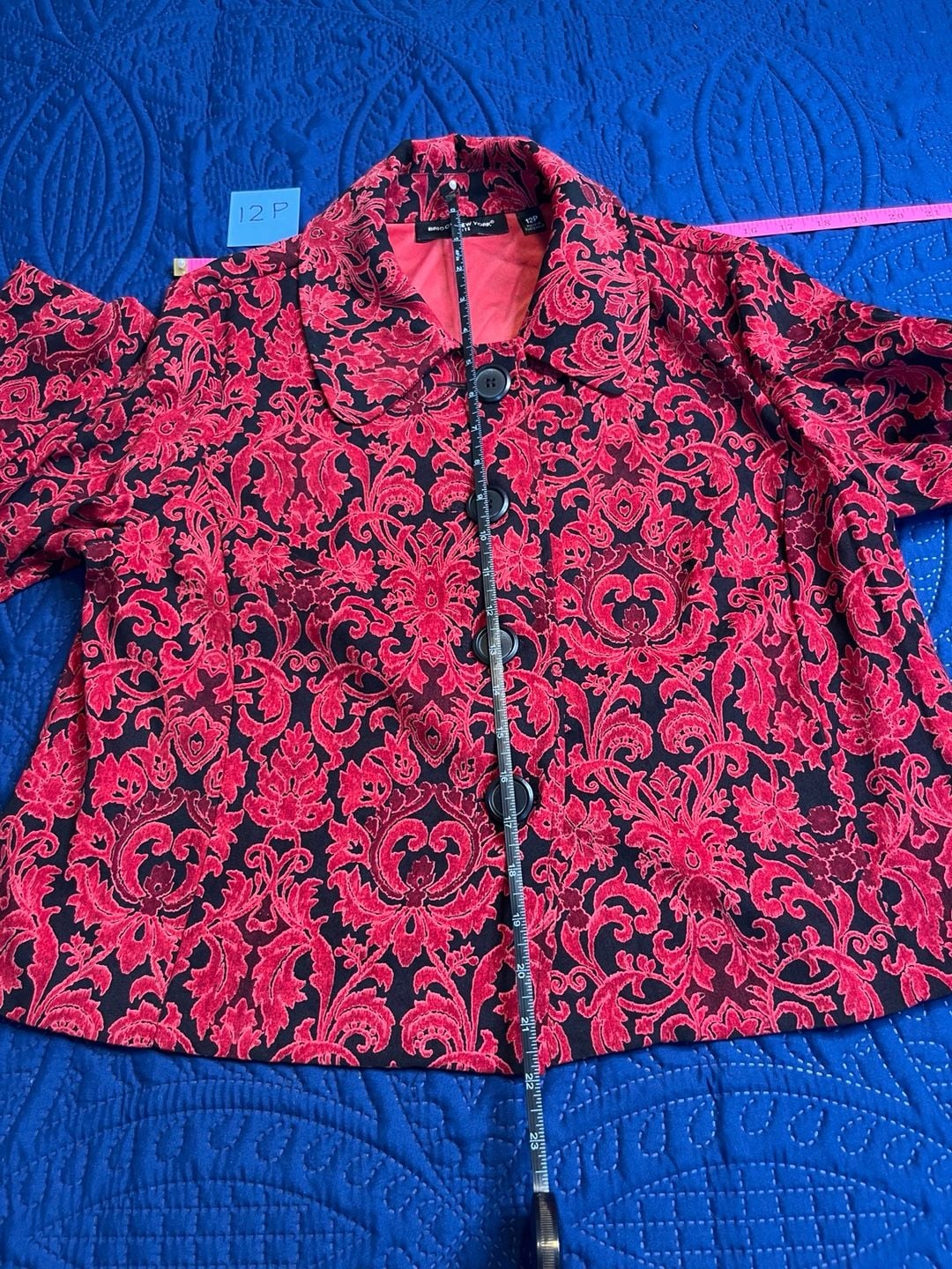 Statement Blazer- Red Black Baroque Damask Print 4