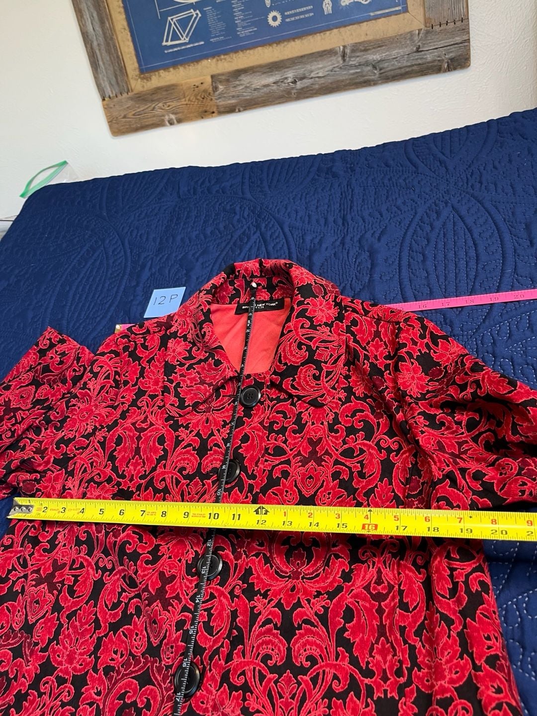 Statement Blazer- Red Black Baroque Damask Print 5