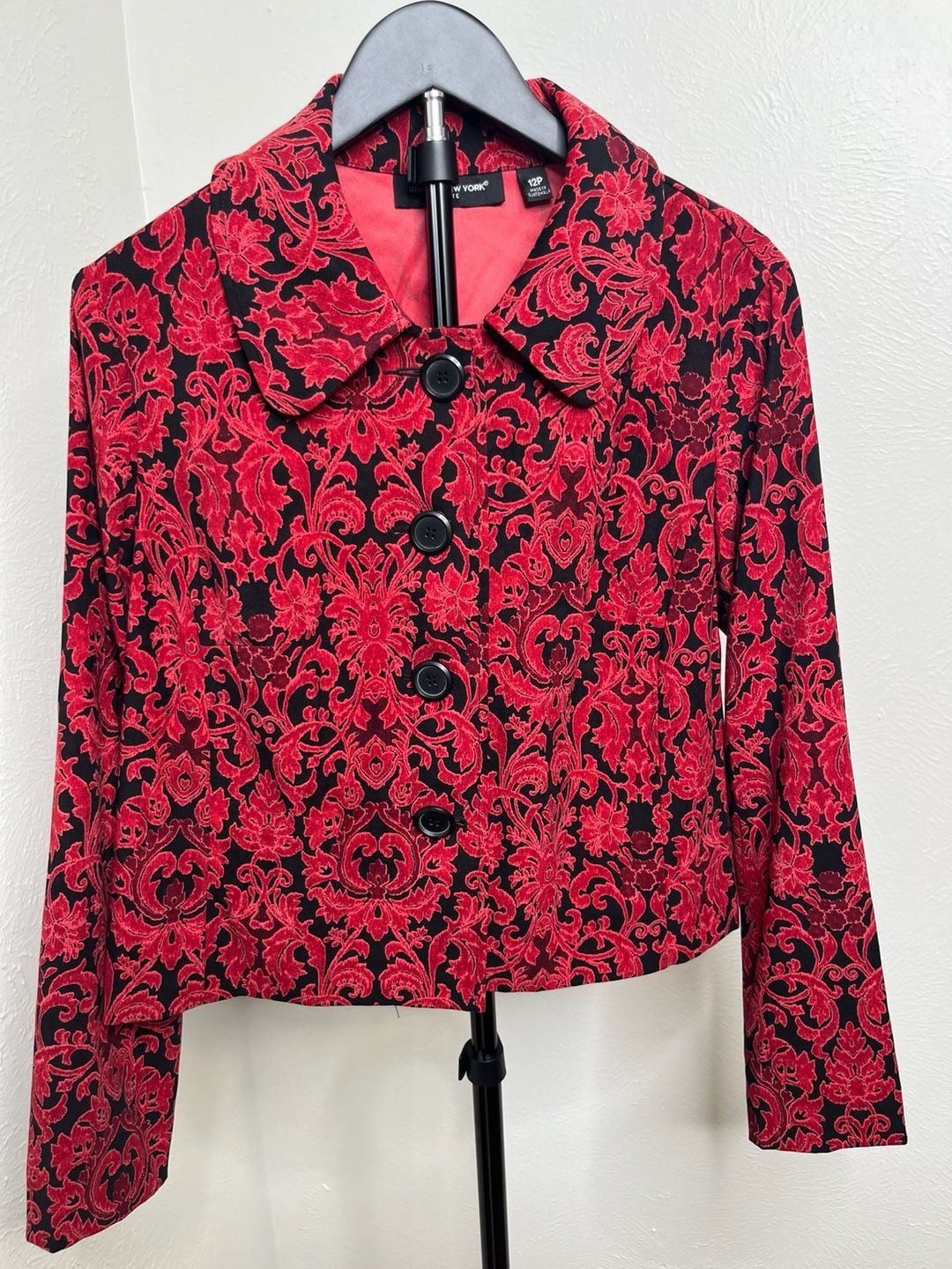 Statement Blazer- Red Black Baroque Damask Print 2