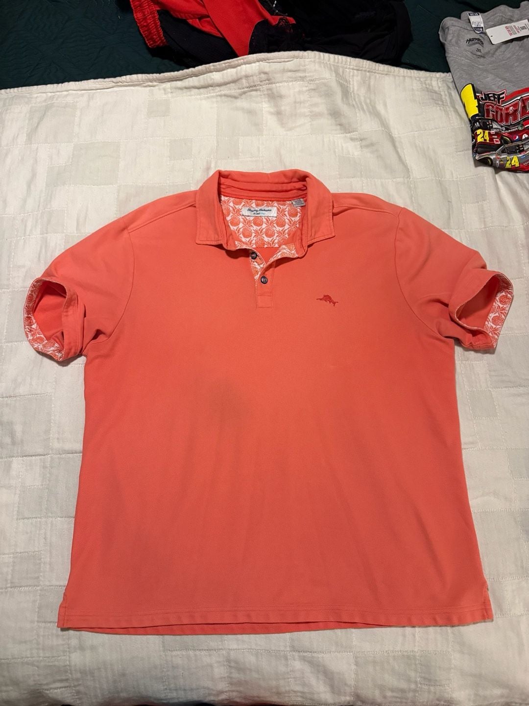 Tommy Bahama IslandZone Polo Shirt Size XL Coral Orange Marlin Accent 2