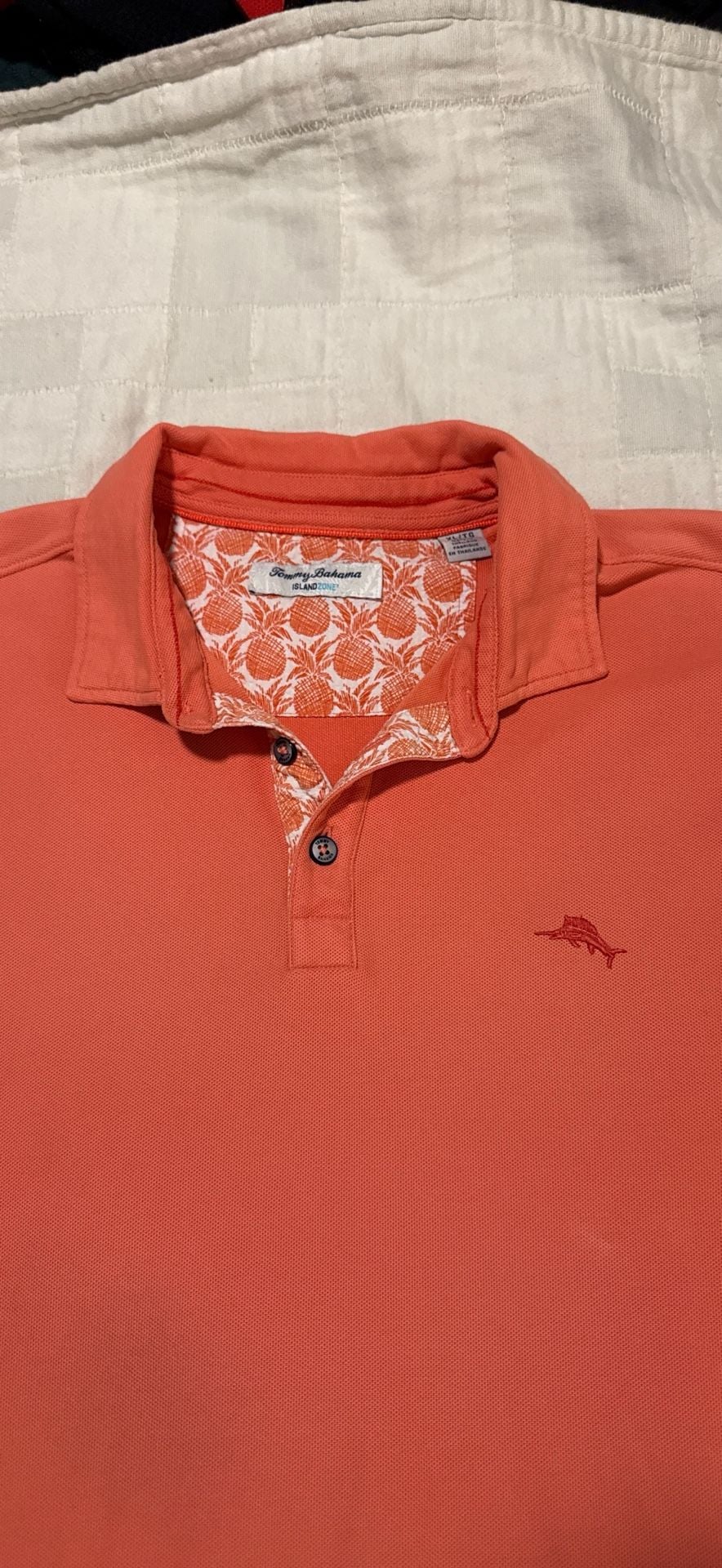 Tommy Bahama IslandZone Polo Shirt Size XL Coral Orange Marlin Accent 6