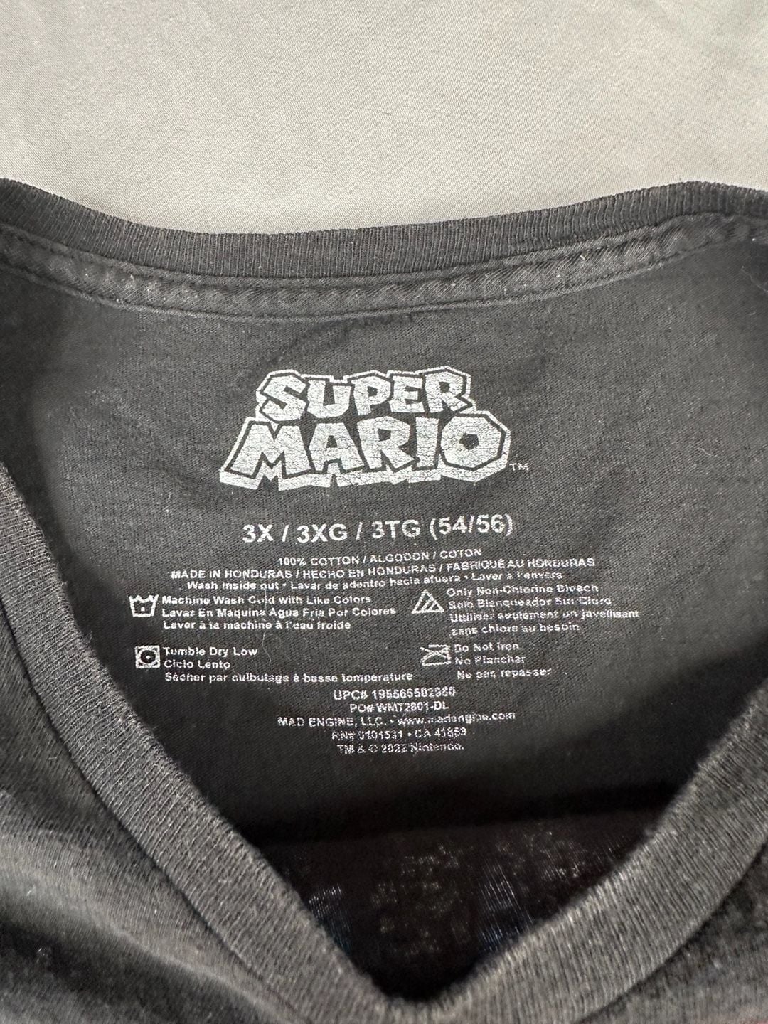 Super Mario T-Shirt Size 3X Black Graphic Character Tee Nintendo 3