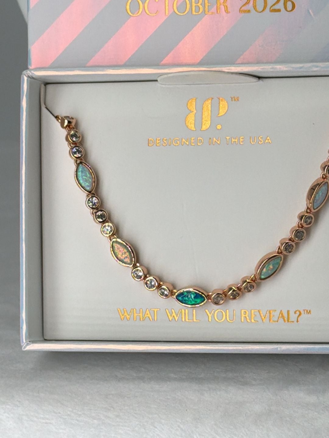 BP October Femme Fatale Rose Gold Lab-Grown Gradient of Emerald Fire Opal 4