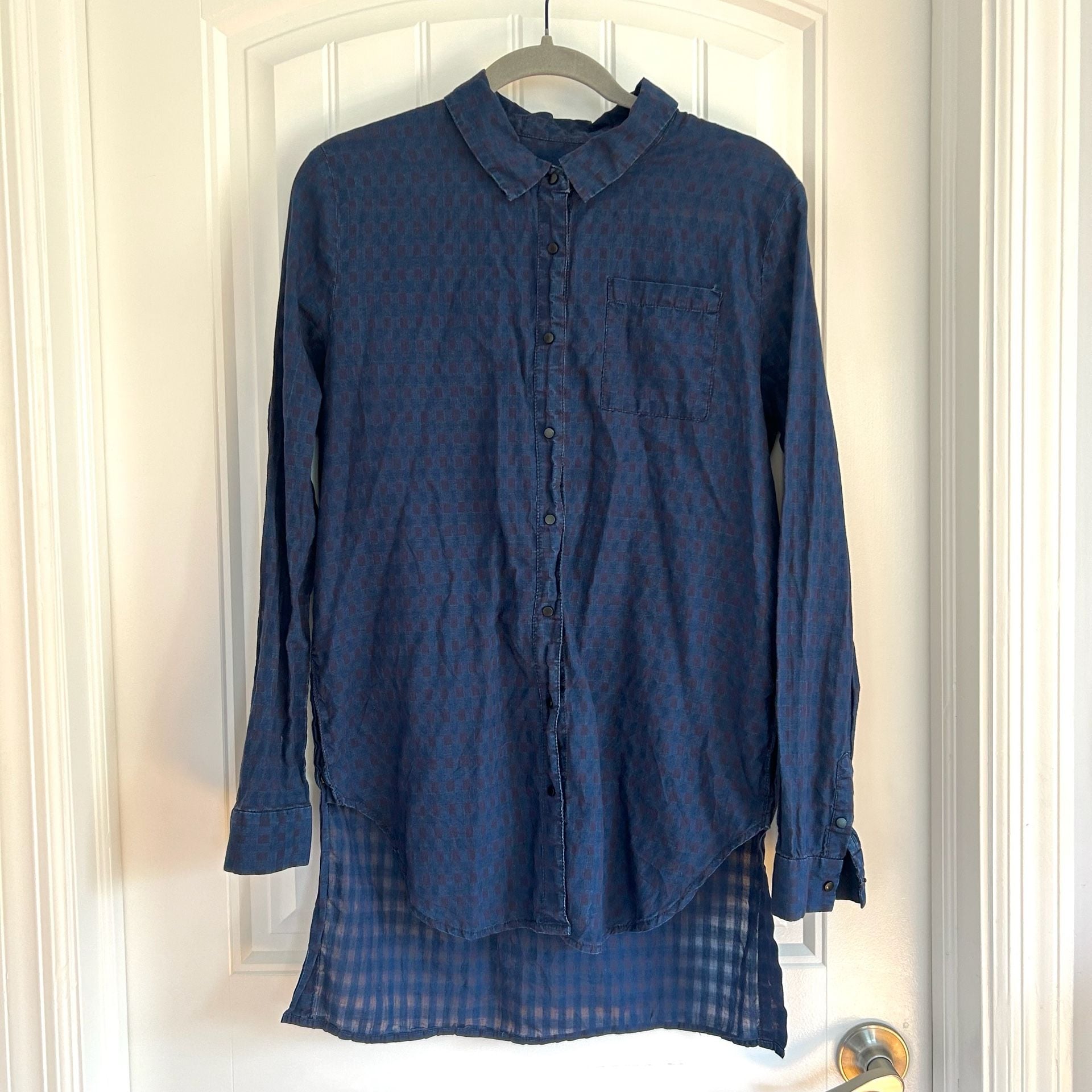 Buffalo David Bitton Long Sleeve Tunic Shirt Size S Blue Plaid Cotton 2