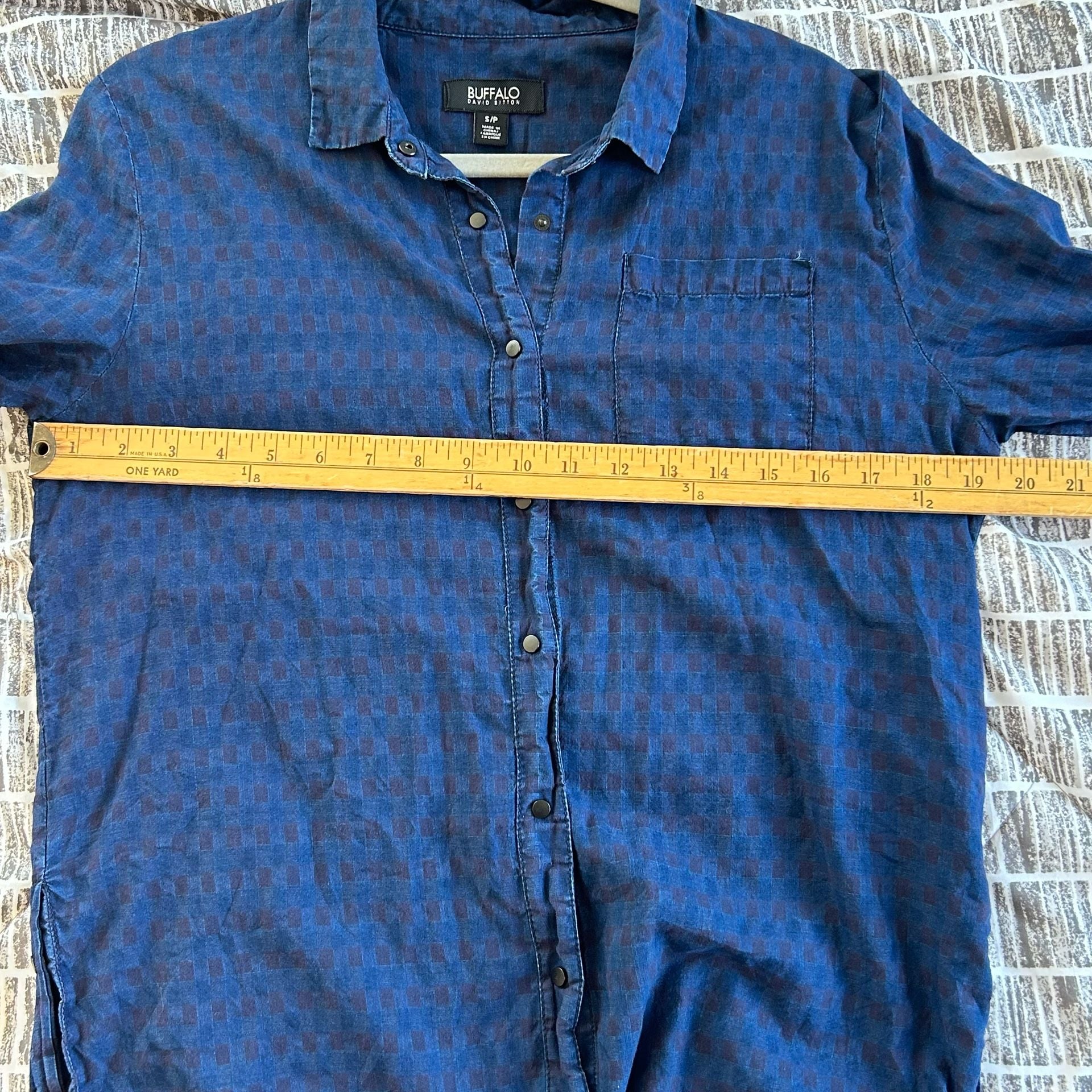 Buffalo David Bitton Long Sleeve Tunic Shirt Size S Blue Plaid Cotton 5