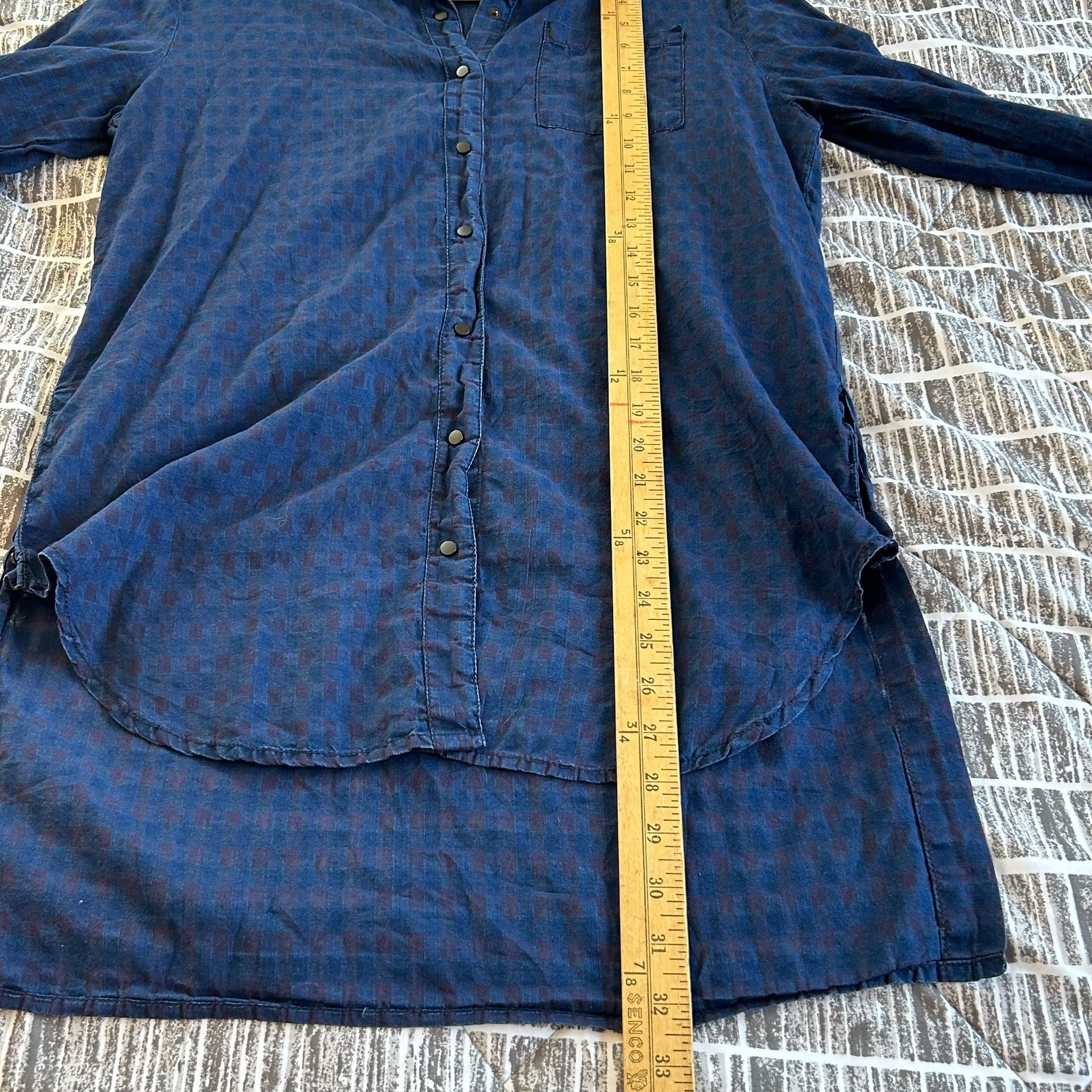 Buffalo David Bitton Long Sleeve Tunic Shirt Size S Blue Plaid Cotton 7