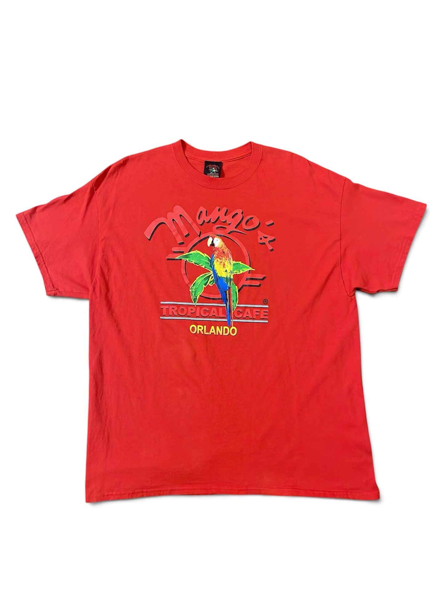 Mango's Tropical Cafe T-Shirt Size XL Red Orlando Parrot Logo 2