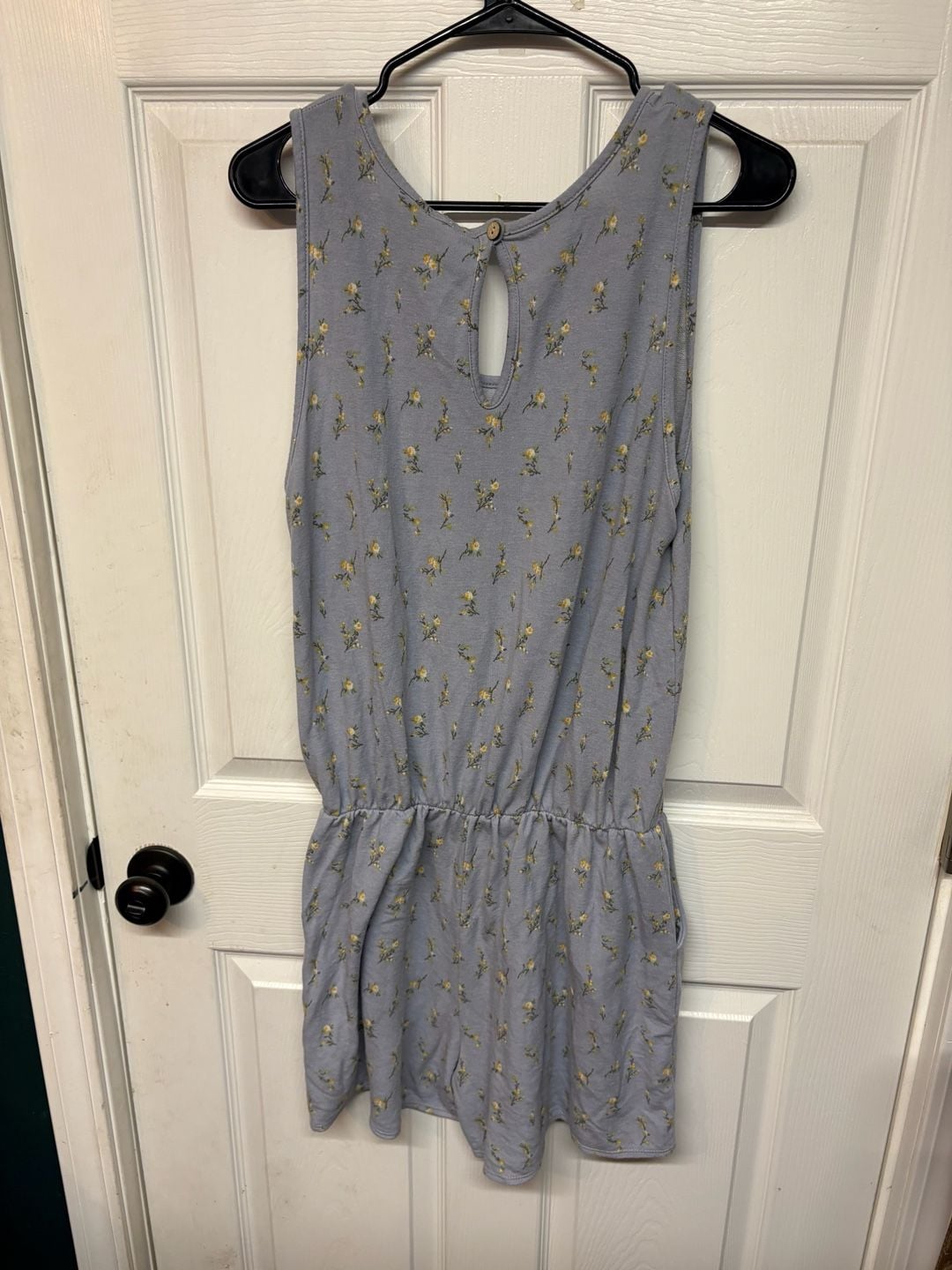 Hayzel Floral Romper Blue Yellow Sleeveless Drawstring Pockets 3