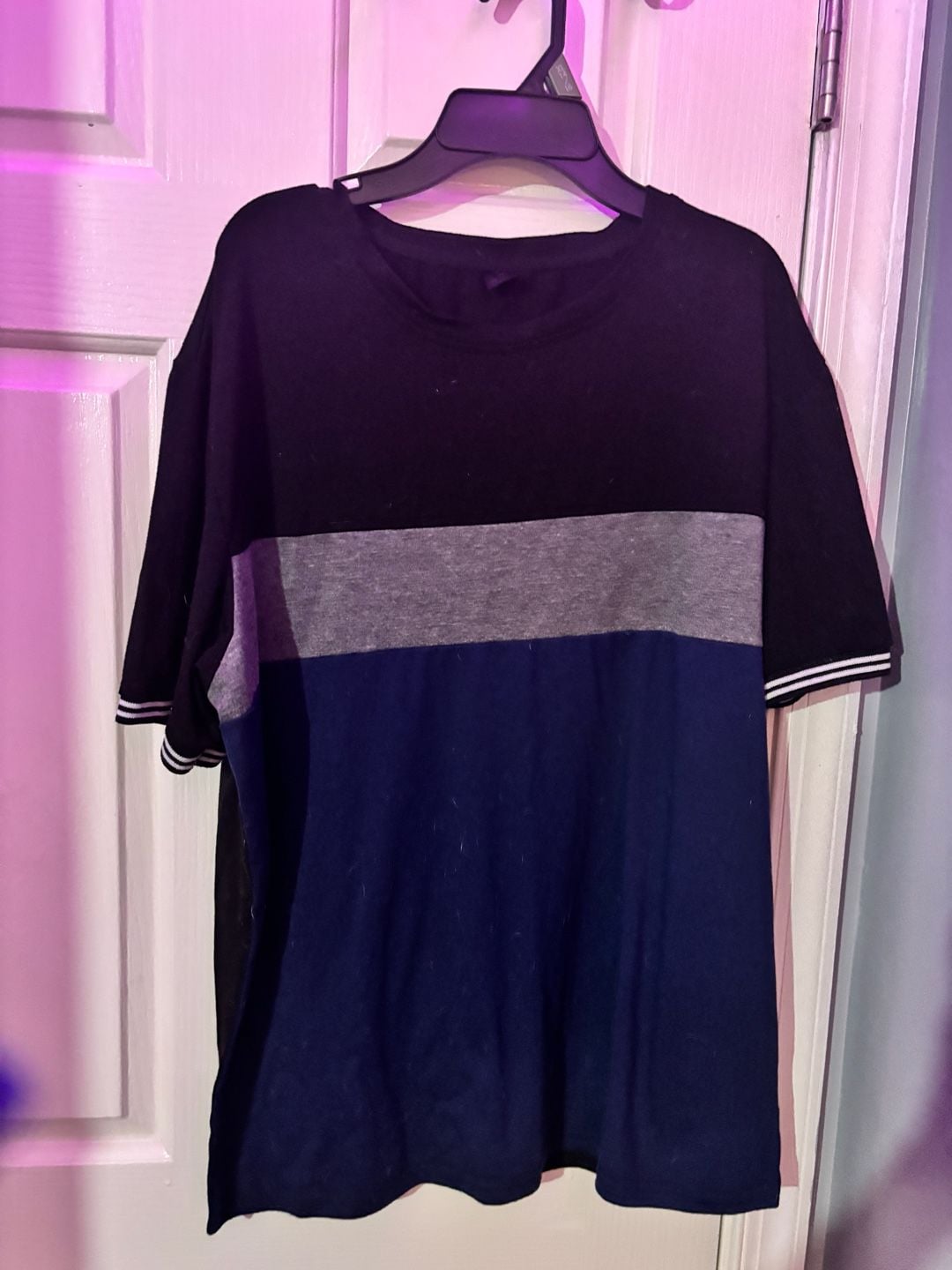 Colorblock Short Sleeve T-Shirt Black Blue Grey 2