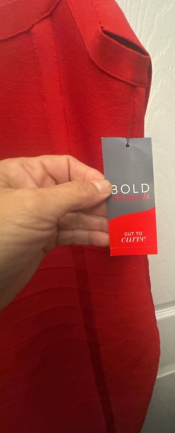 Bold Elements Dress Size L Red Cold Shoulder Bodycon 4