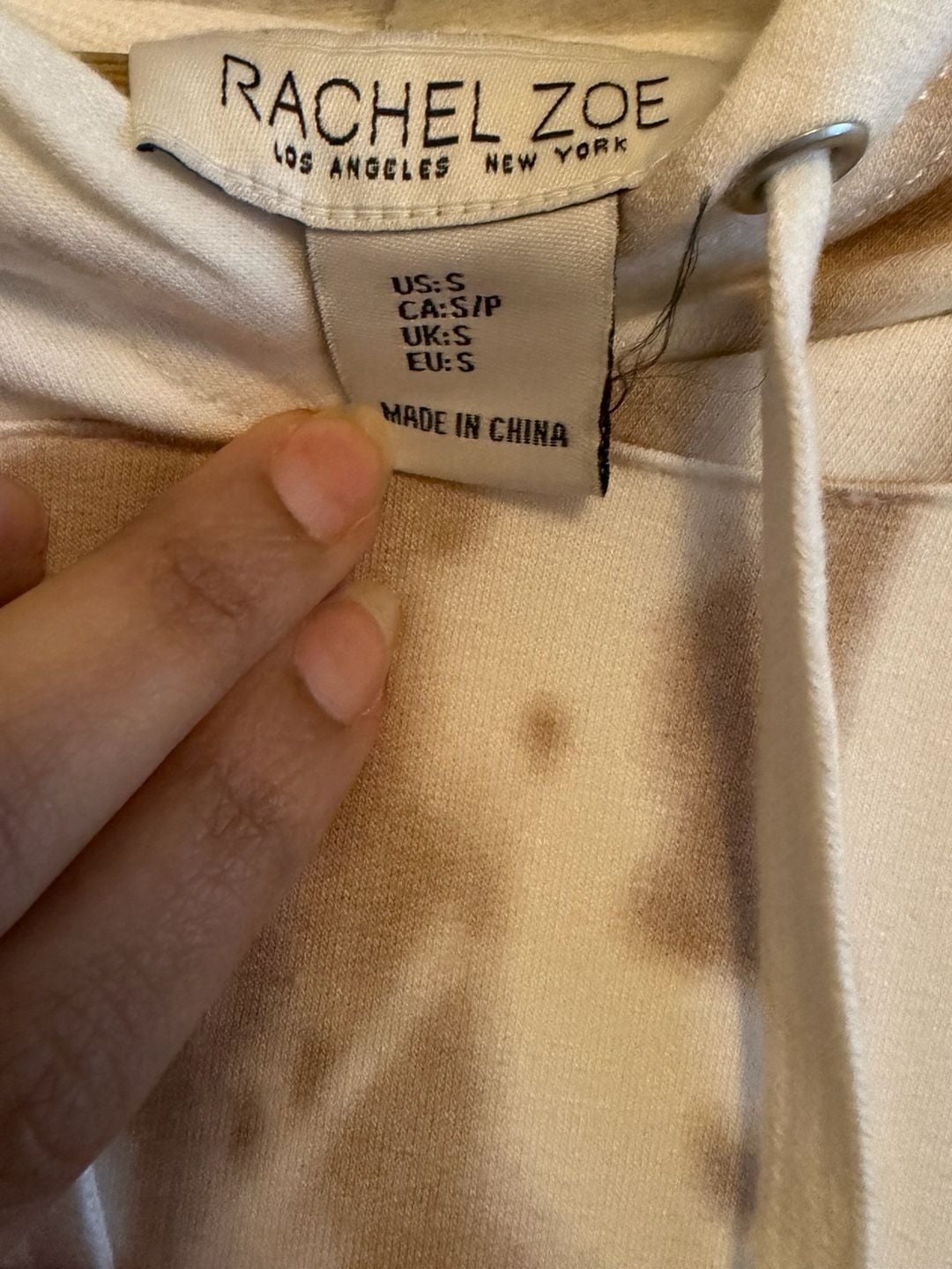 Rachel Zoe Tie Dye Hoodie Size S Brown White Drawstring Sweatshirt 4