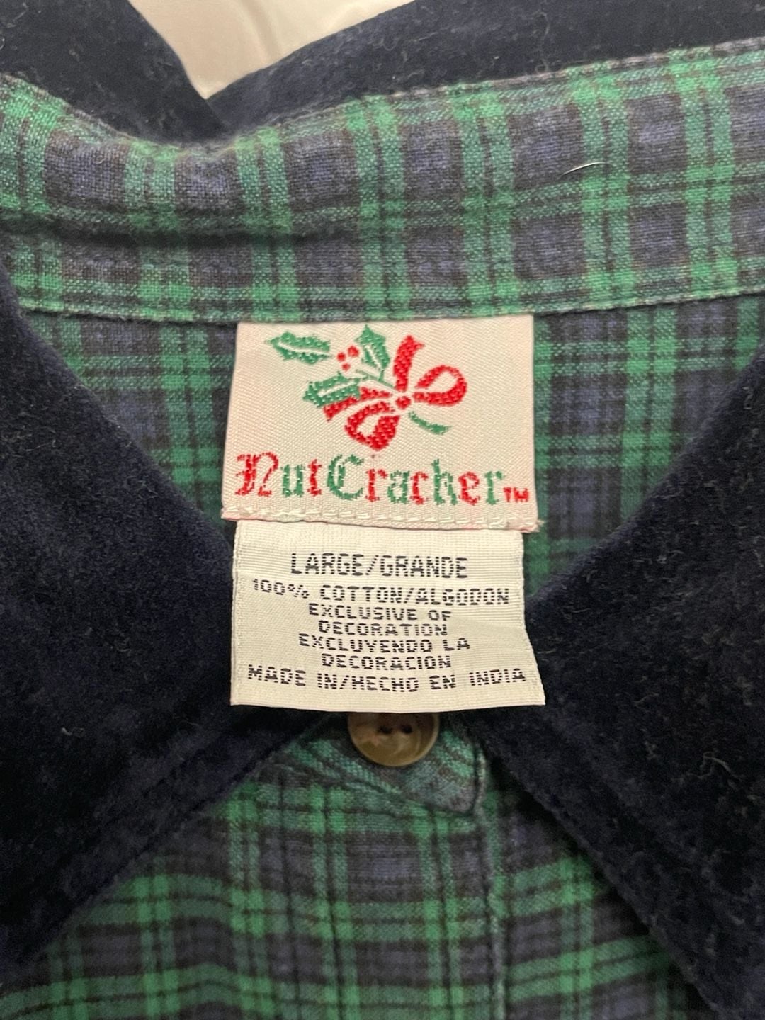 Vintage 90s Nutcracker Christmas Plaid Shirt Large Embroidered Candles Velvet 3